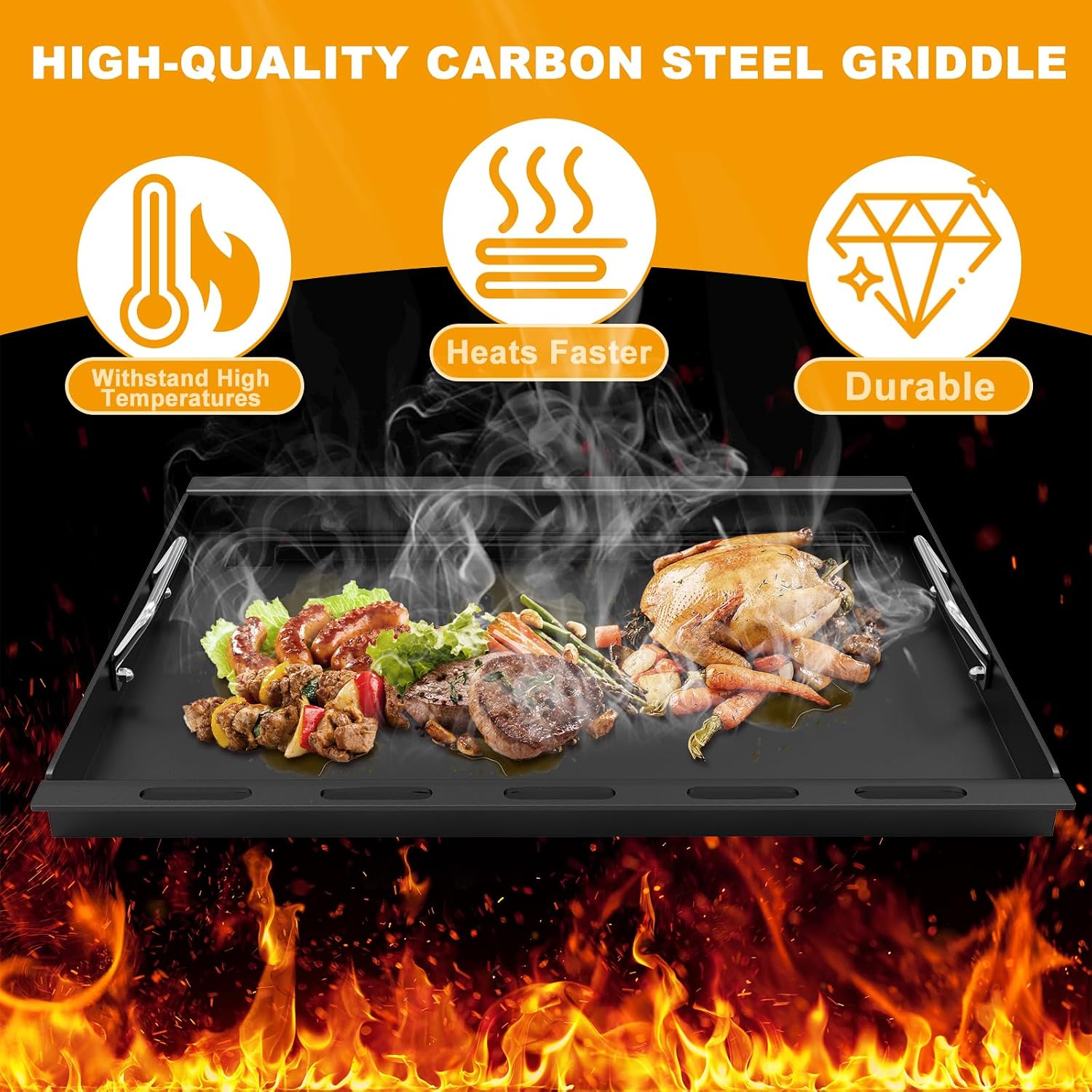 Full Size Griddle Insert Replacement Part for Nexgrill 4-Burner 720-0925 Grills, Non-stick Flat Top Cooking Griddle for Nexgrill 720-0925P 720-0925PG 720-0340 720-0718A, Carbon Steel