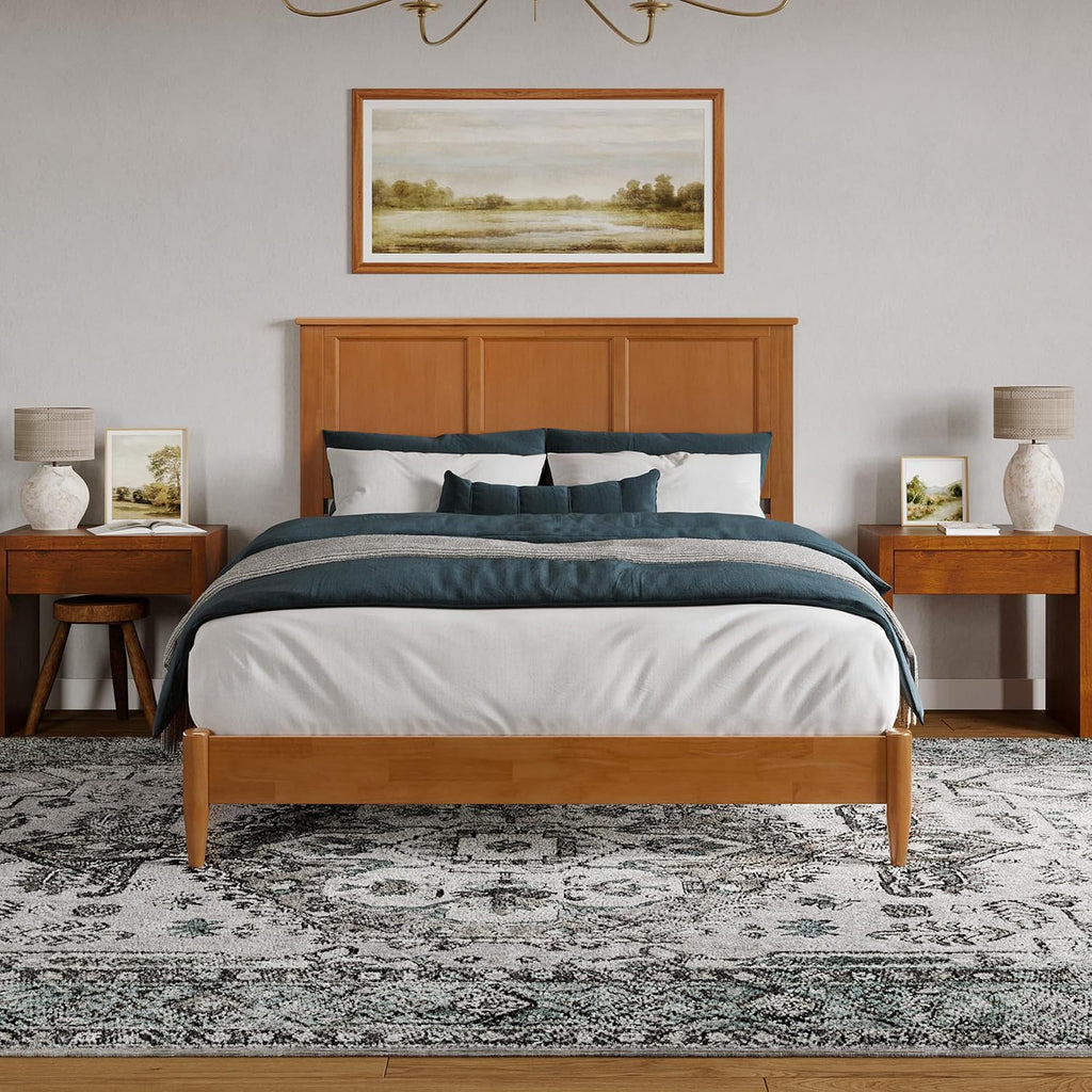 AFI, Charlotte Queen Solid Wood Low Profile Platform Bed, Light Toffee