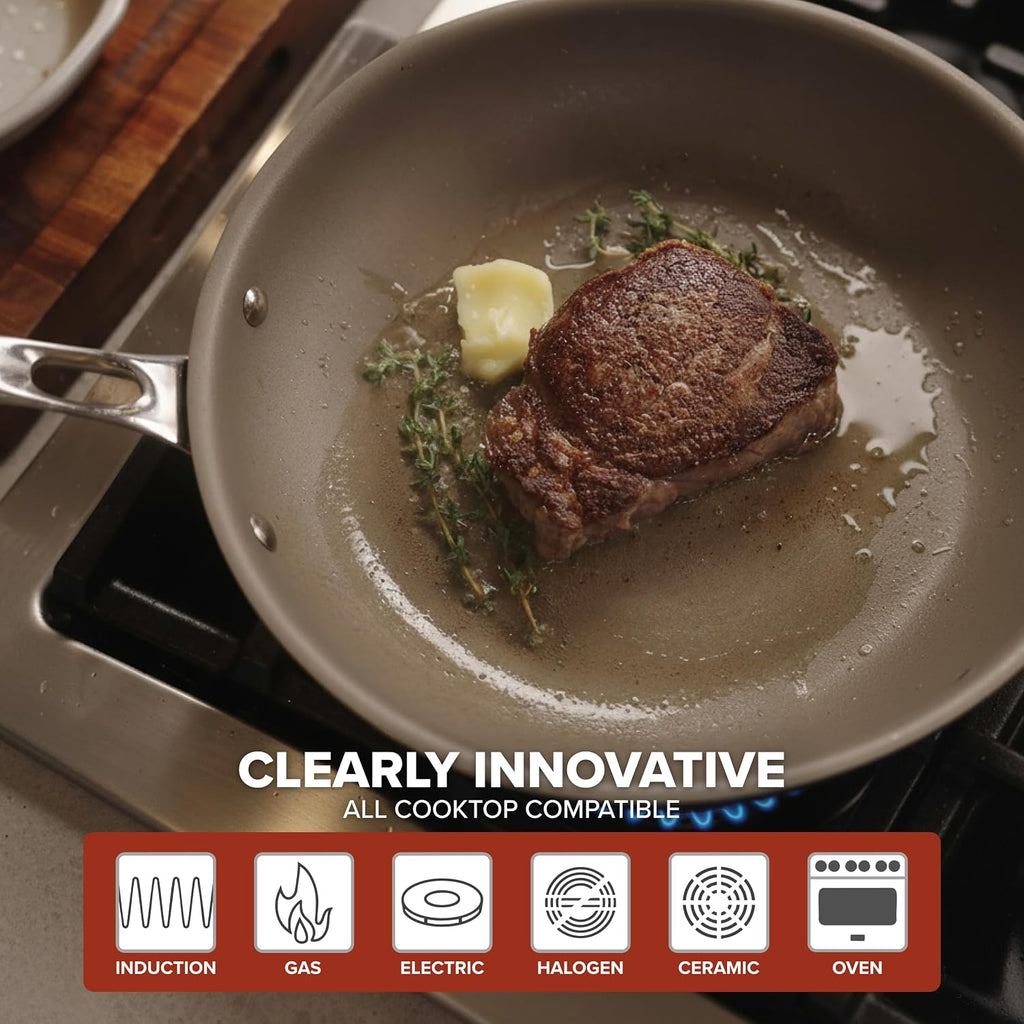 Viking PureGlide Pro 3-Ply Nonstick Frying Pan, Made without PFAS, 10-Inch Induction Cookware, Metal Utensil Safe Titanium Nonstick Surface, Oven Safe to 600F