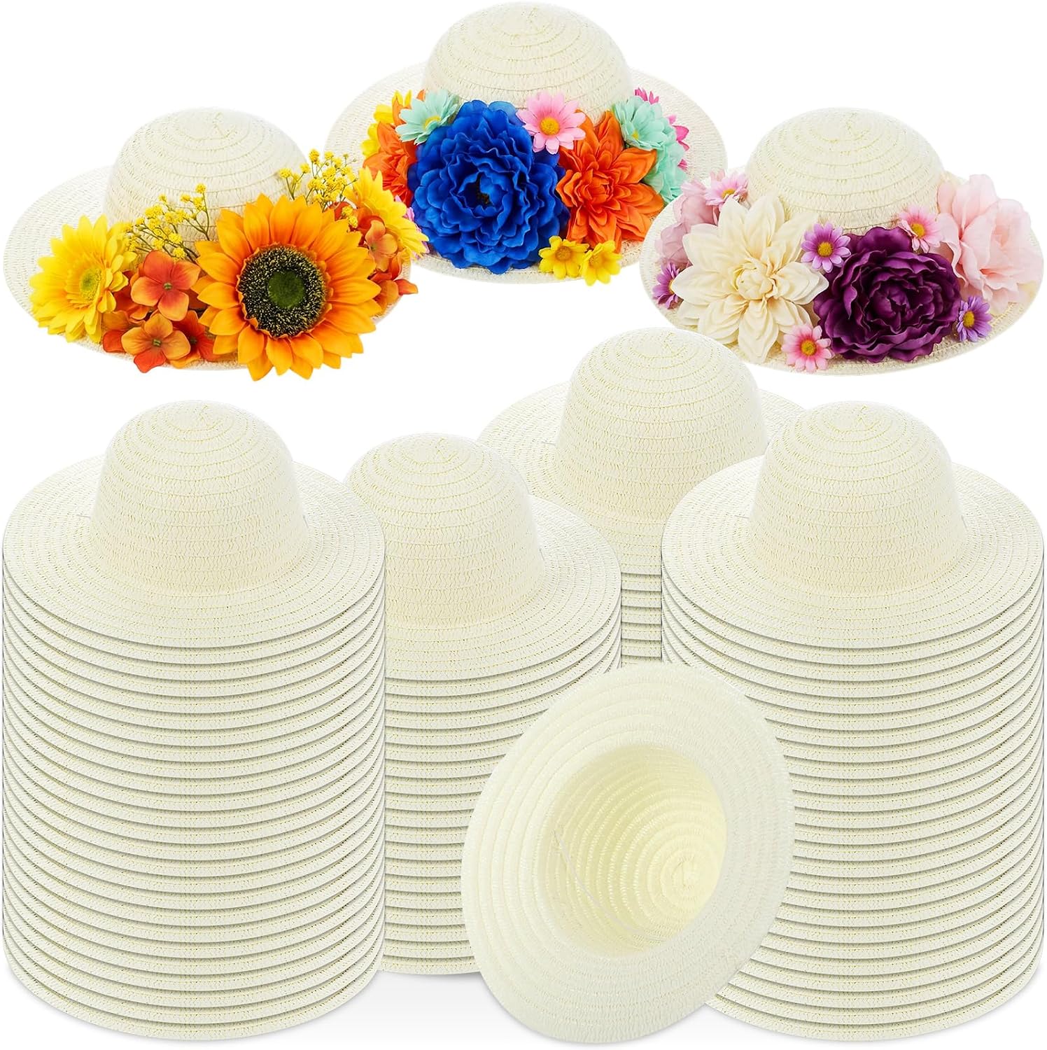 Chicingyou DIY Tea Party Straw Hats Bulk, Plain Beach Sun Cowboy Hats for Men Women Craft Birthday Gift Favor Summer Supplies