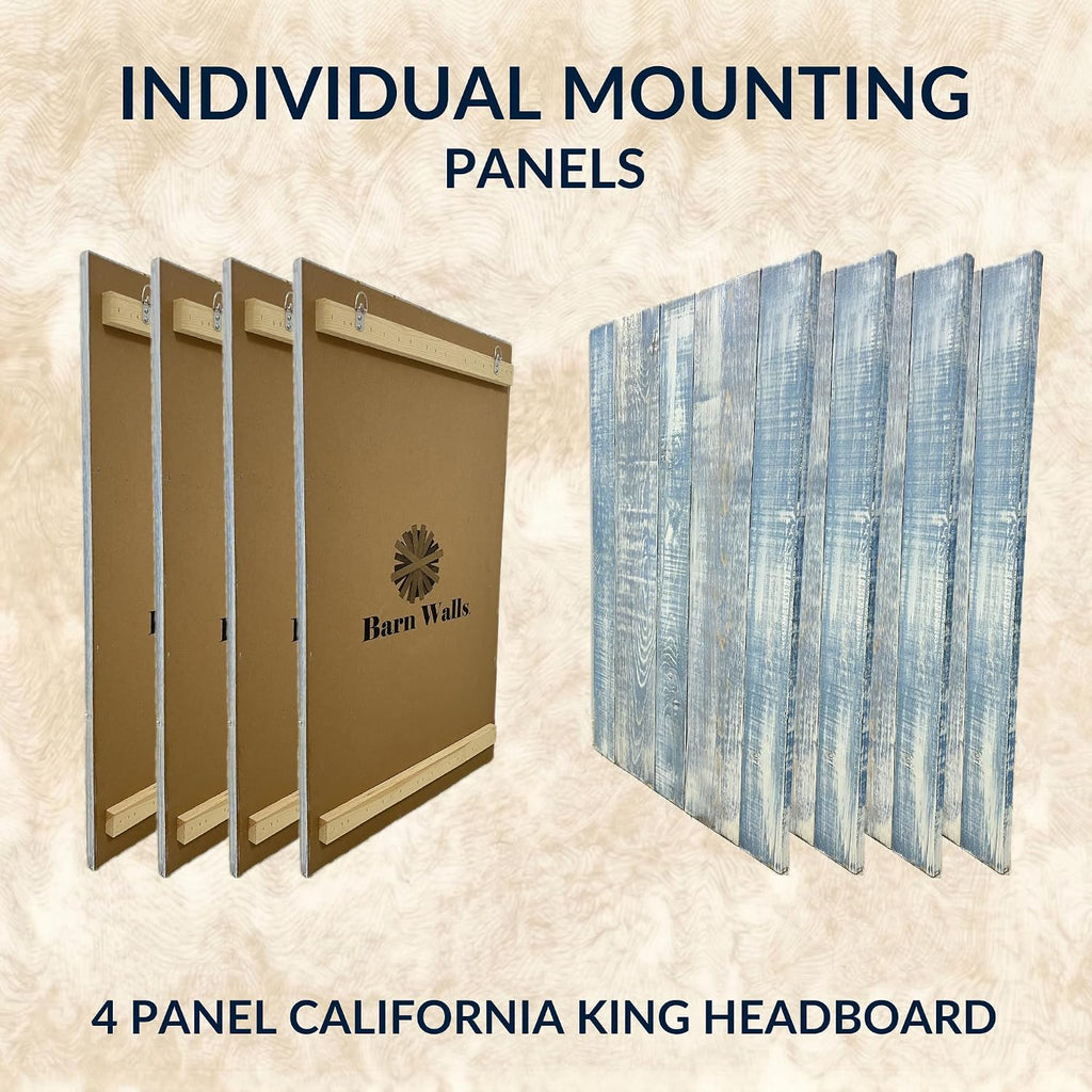 Barn Walls California King Wood Headboard - Blue Powderwash Farmhouse Design - Wall Mounted Floating Headboard for California King Bed - Handcrafted Solid Wood - Easy No-Drill Installation