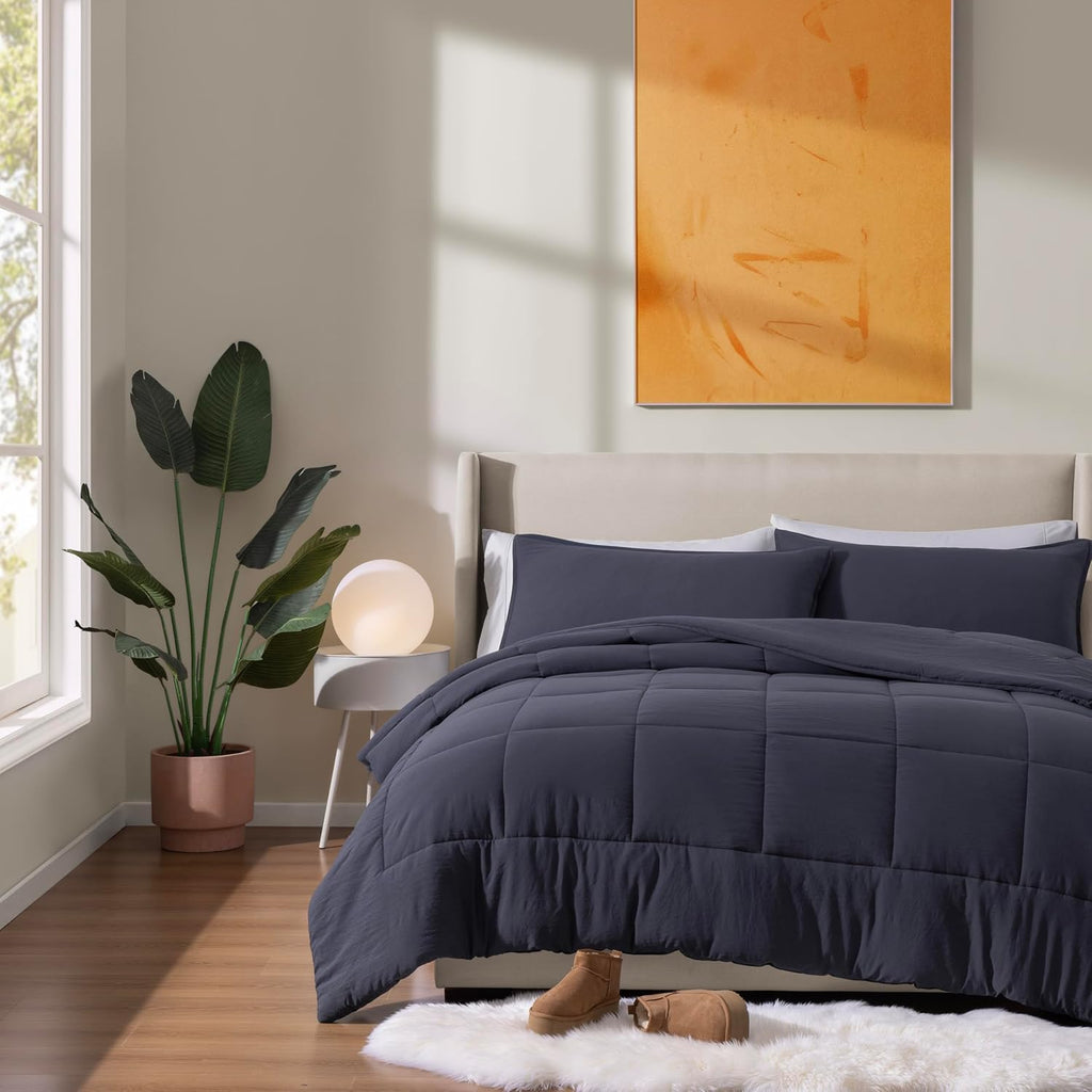 UGG Leonora Comforter Set with 2 Pillow Shams Lightweight Down Alternative Blanket Reversible Cozy Warm All Season Washable and Hypoallergenic Bedding Set, King, Navy Blue