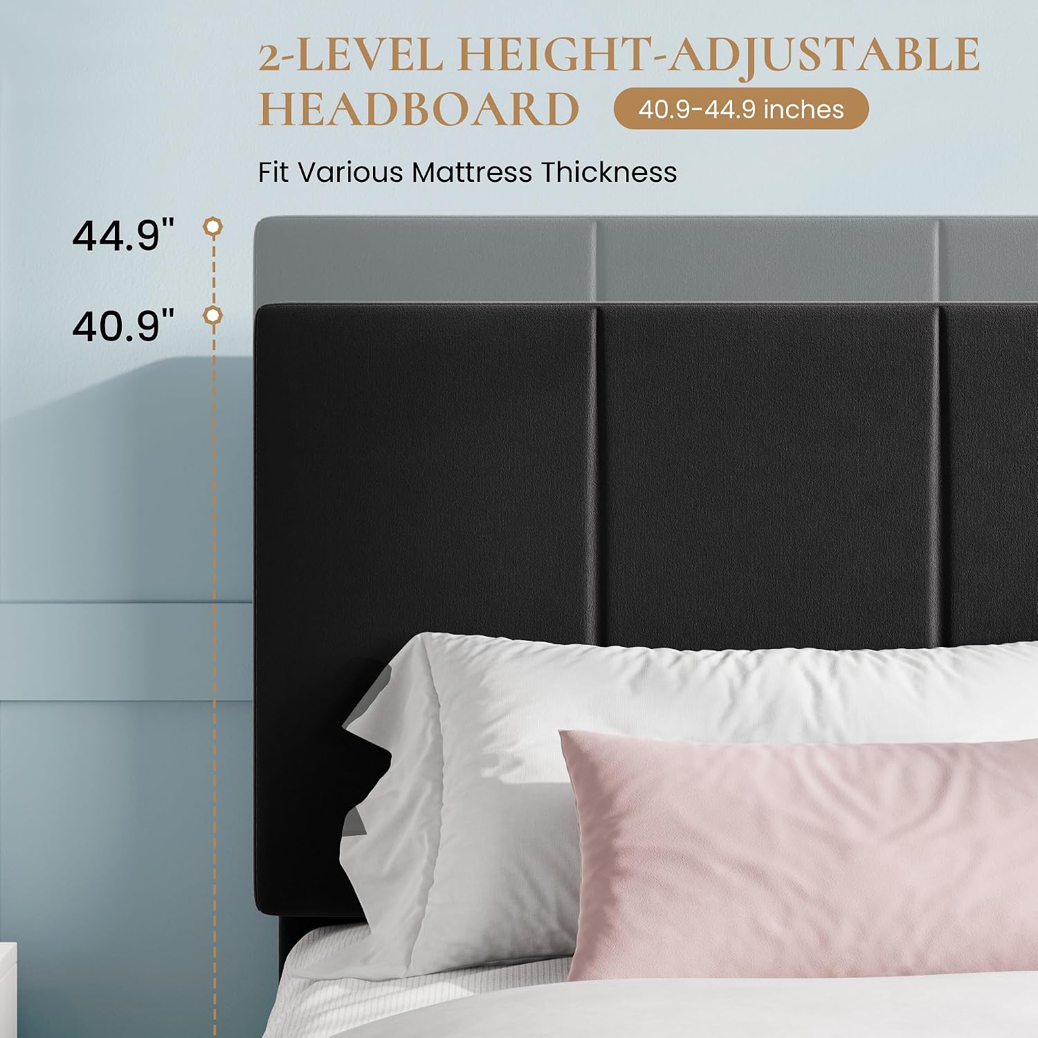 SHA CERLIN Full Size Bed Frame, Velvet Upholstered Platform Bed, Vertical Channel Tufted Adjustable Headboard, Low Profile Bed Frame, No Box Spring Needed, Easy Assembly, Black