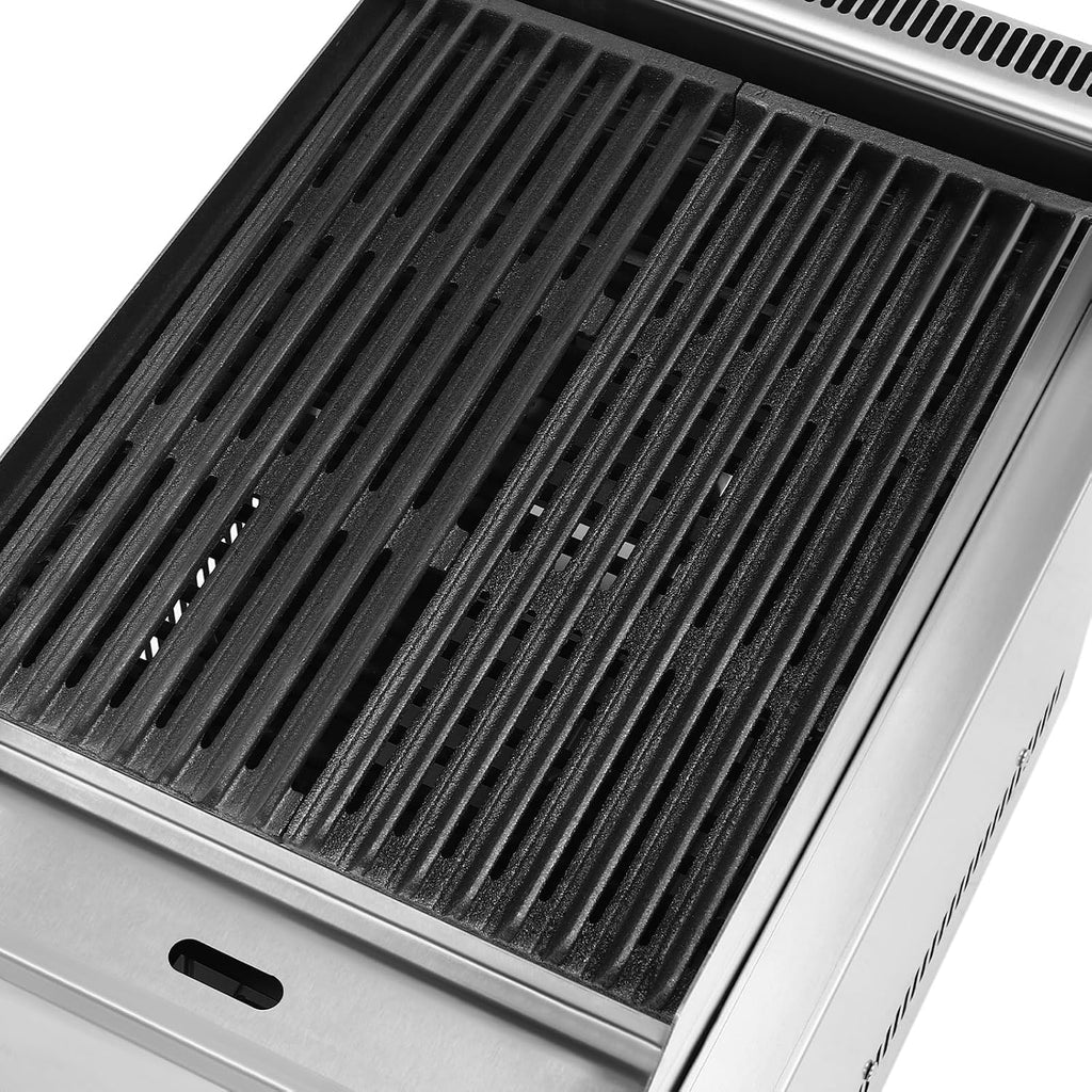 Commercial Gas Grill, Professional Gas Broiler Grill with Dual I Type Burners Cast Iron Grill Independent Knob and Switches Removable Grill Pans Stainless Steel Gas Grill for Western Restaurants Etc