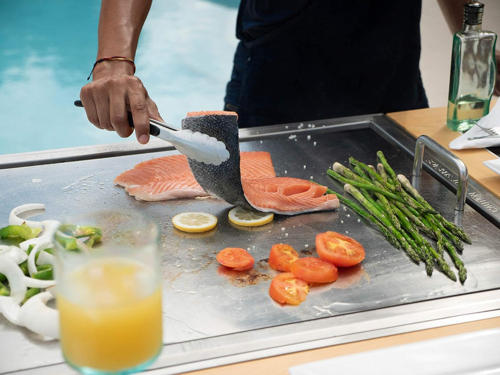 3-in-1 Sit Around Grill with Flat Top Teppanyaki Griddle, BBQ Rack and Cast Iron Grill - Propane Gas and Stainless Steel - Perfect for Outdoor Cooking and Portable for Tailgating, HBC1B
