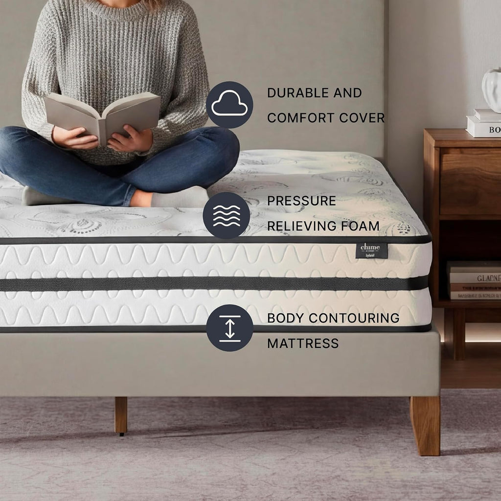 Signature Design by Ashley Queen Size Chime 10 Inch Medium Firm Hybrid Mattress with Cooling Gel Memory Foam for Pressure Relief, Fiberglass-Free, Mattress In A Box