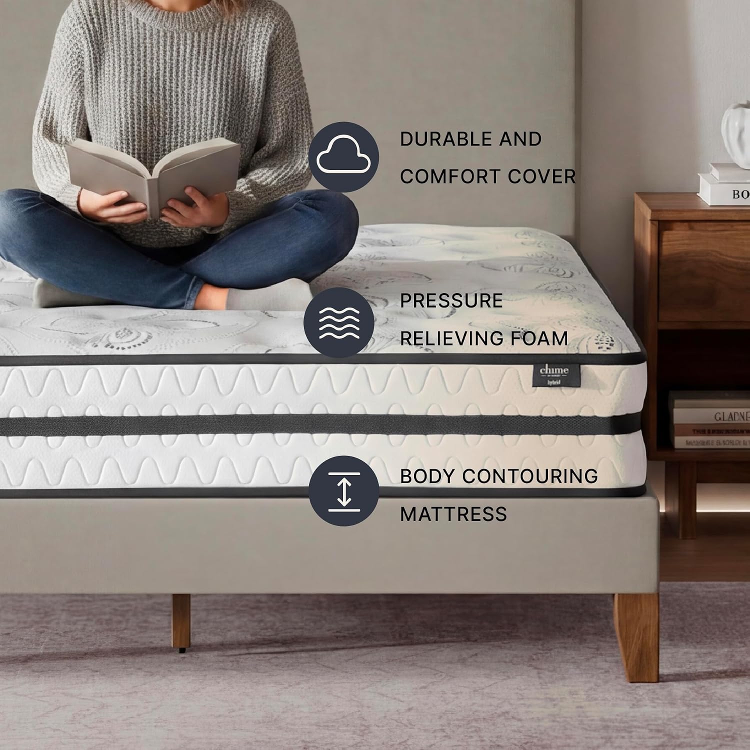 Signature Design by Ashley Queen Size Chime 10 Inch Medium Firm Hybrid Mattress with Cooling Gel Memory Foam for Pressure Relief, Fiberglass-Free, Mattress In A Box