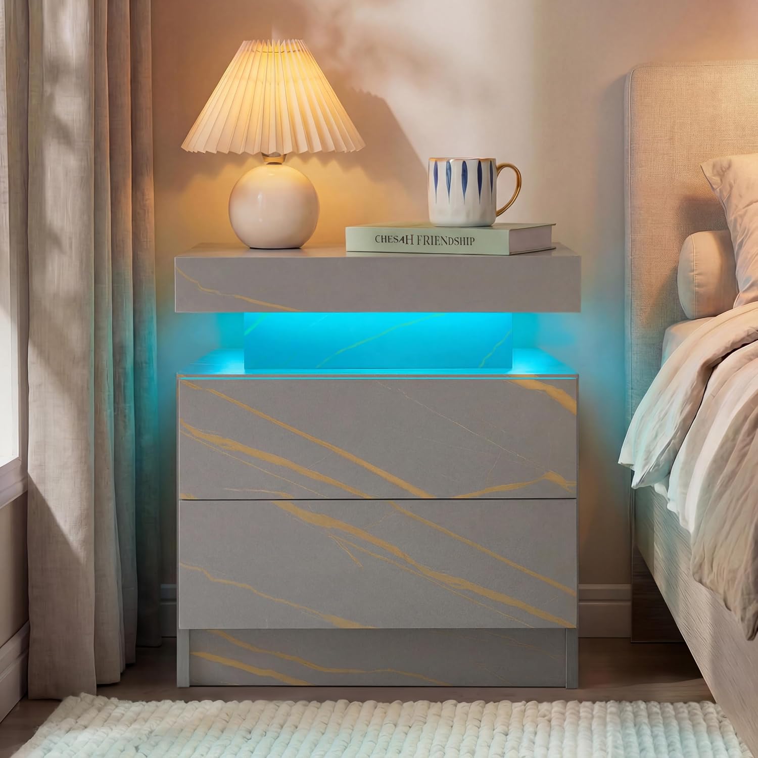 i-aplus Nightstand Set of 2 Modern Night Stands Set of 2 Bed Side Table with 2 Drawers End Tables for Bedroom, Living Room