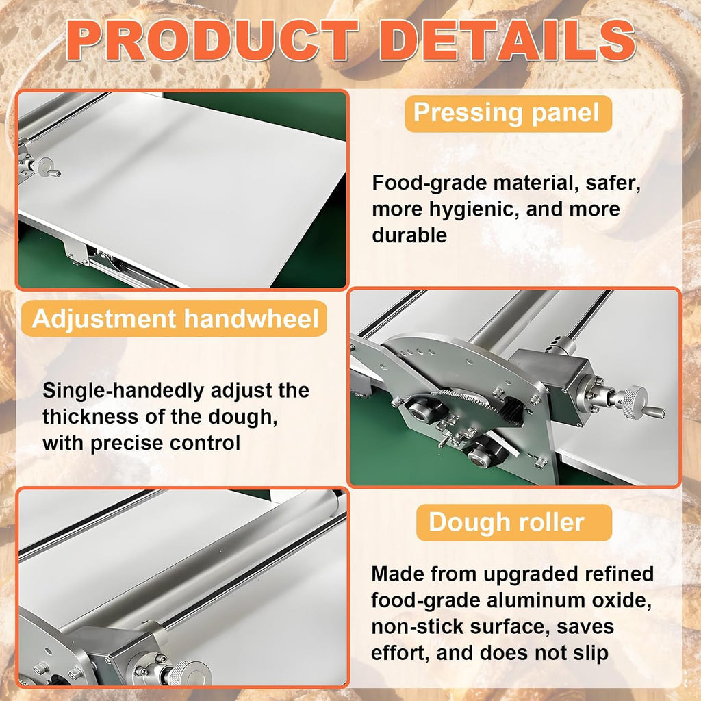 Electric Croissant Maker, Stainless Steel Folding Dough Roller with 40 x 17.7' Pressing Plate + 0.07 to 1.18' Adjustable Thickness for Puff Pastry and Fondant Pastries
