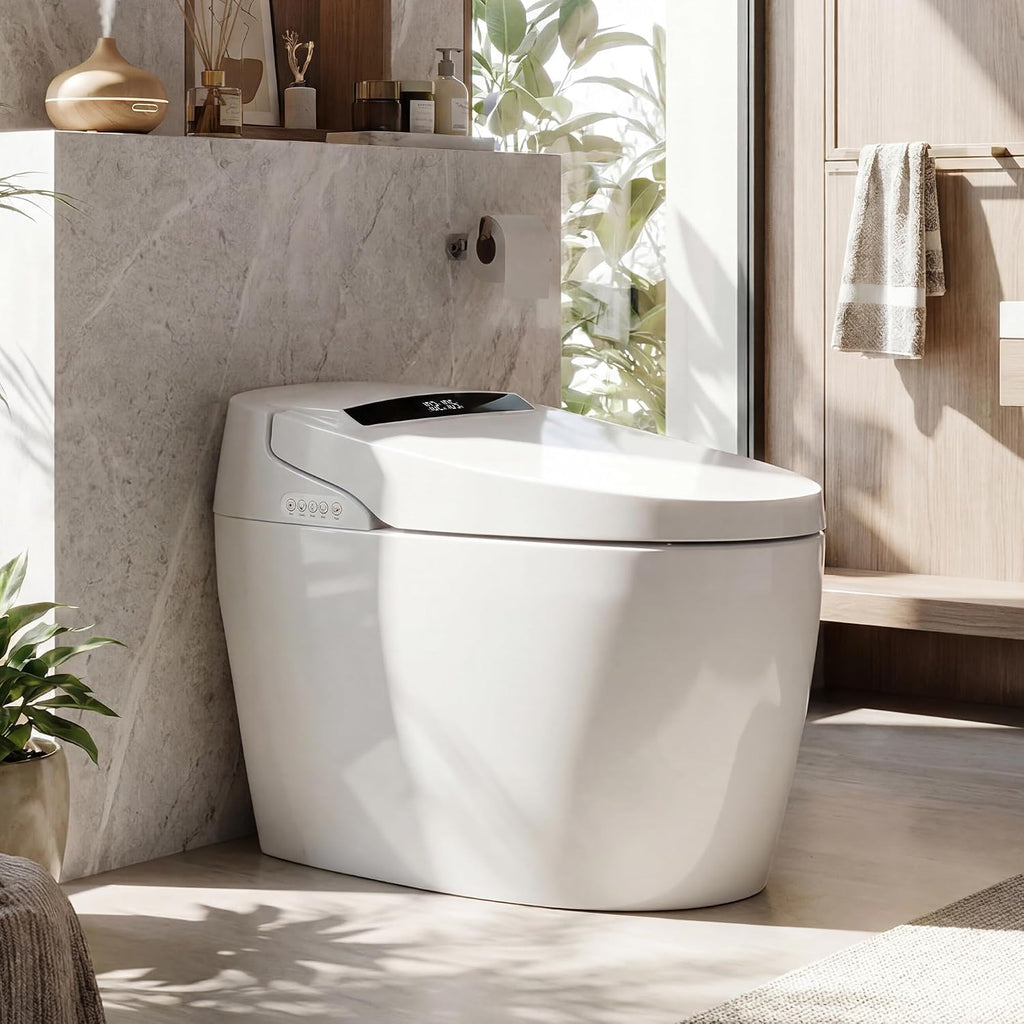 TOTTE Smart Toilet with Bidet Built-in, Auto Open/Close Lid, One Piece Elongated Toilet with Instant Warm Water & Warm Air Dryer, Self-Cleaning Technology, Night Light, Tankless Toilet, ECO Mode