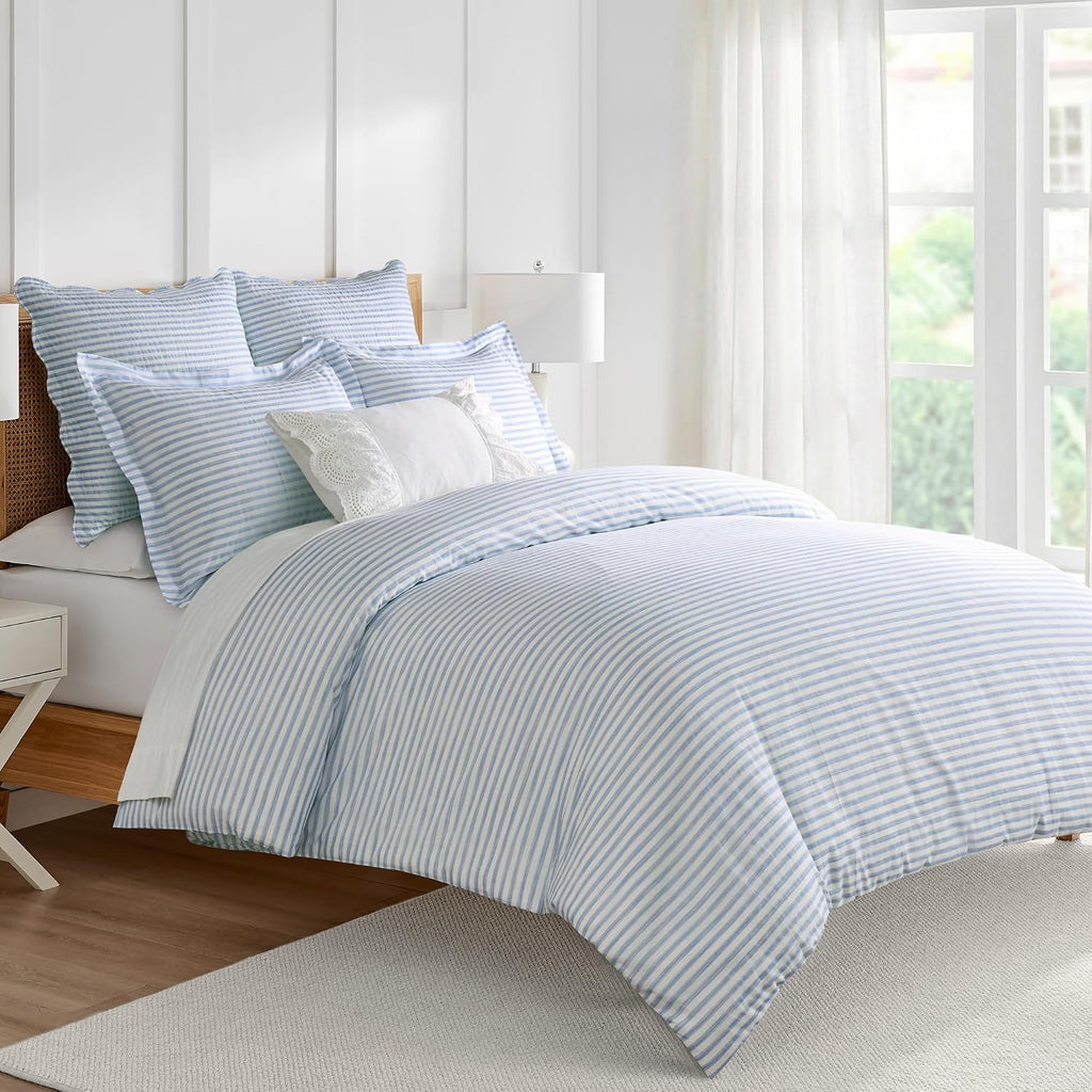 Levtex Home Martha Stripe Blue Reversible King Duvet Cover Set (106x94in) with 2 Pillowcases (36x20in) - Stripe Bedding - Blue, White - 100% Cotton King Size Duvet Cover Bedding Set - Soft, Pre-Washed
