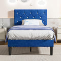 VECELO Twin Size Bed Frame, Upholstered Platform with Adjustable Diamond Tufted Headboard, Wood Slat Support, No Box Spring Needed, Navy Blue