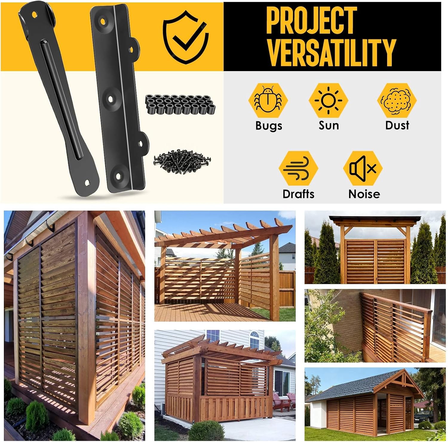 Louver Bracket Kit - Deck Sunblind System Brackets,Louver Hardware Kit,Holds up to 11 Boards(48'), for DIY Fence, Window Shutters, Garden, Patio, Indoor & Outdoor Use (4 Set Louver Kit)