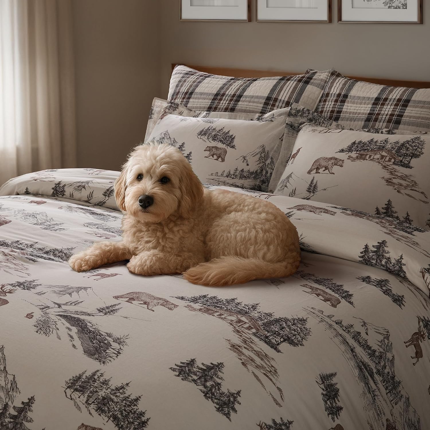 Levtex Home - Lodge Toile Comforter Set - King Comforter (106 x 94in.) Two King Pillow Cases (36 x 20in.) - Toile - Brown Ivory Charcoal - Cotton