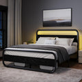 Catrimown Full Size Bed Frame with LED Lights, Heavy Duty Metal Rustic Platform Bed Frame Full Size with Wood Headboard, Noise Free, No Box Spring Needed, Black