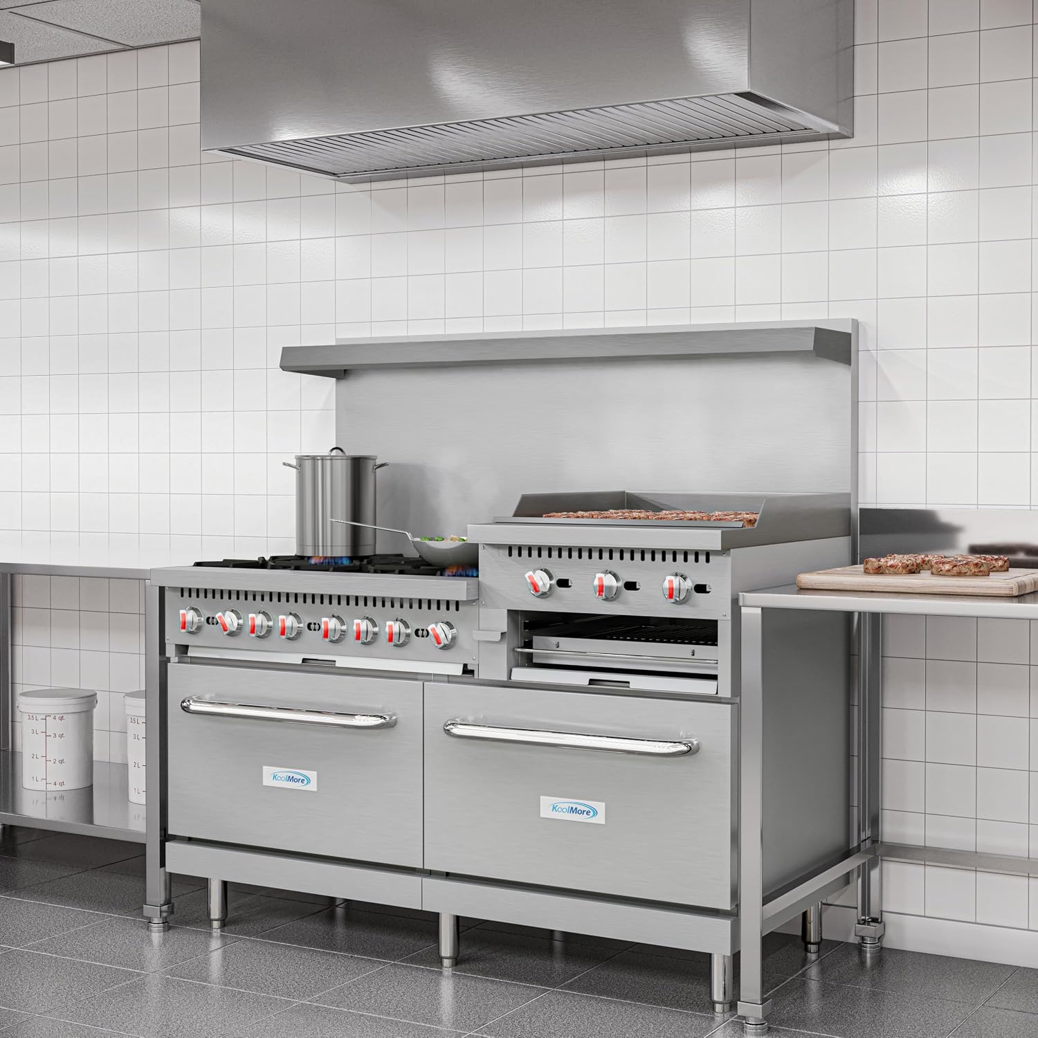 KoolMore 60 in. 6 Burner Commercial Natural Gas Range with 24 in. Griddle and Broiler (KM-CRGB60-NG)