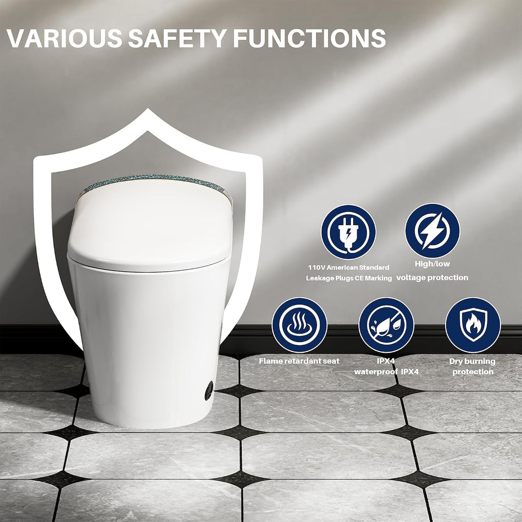 WinZo Smart Toilet with Bidet, 17 inch Comfort Seat Height, Auto Open/Close Foot Kick Flush Heated Seat, LED Night Light, 1.28 GPF Multiple Cleaning Modes (White)