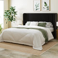 Allewie Full Size Velvet Platform Bed Frame with Vertical Tufted Wingback Headboard, Easy Assembly, Under Bed Storage, No Box Spring Required, Modern Style, Black
