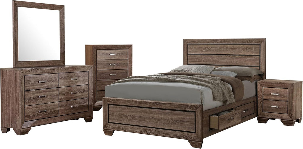 Coaster Home Furnishings Kauffman Transitional 5-Piece Bedroom Set Eastern King Size Panel Bed Frame 54-inch Headboard Washed Taupe 204191KE-S5