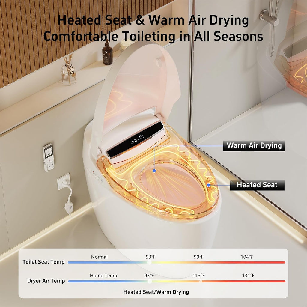 Smart Toilet With Built-in Heated Seat, Foot Sensor,LED Digital Display With Dual Temperature Display,An Integrated Bidet Toilet With A Warm Water Nozzle and Automatic Flushing