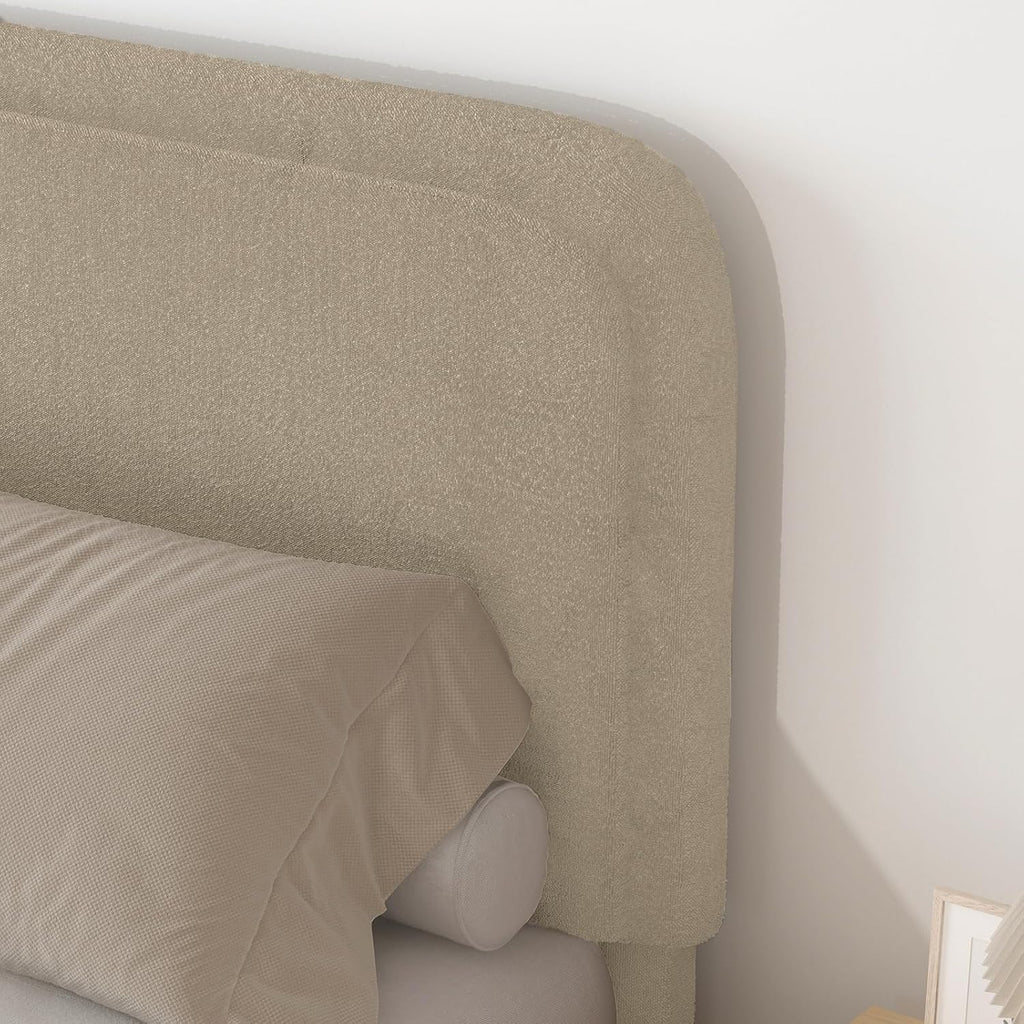 BarnFurin Full Size Bed Frame,Cloud Boucle Upholstered Platform Bed Frame with Headboard, Soft Rounded Corners, No Box Spring Required, Non-Slip and Noise-Free, Easy Assembly, Beige