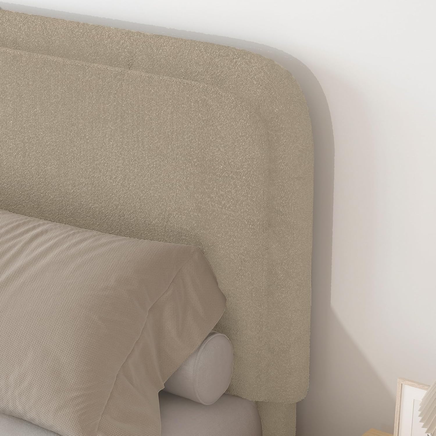 BarnFurin Full Size Bed Frame,Cloud Boucle Upholstered Platform Bed Frame with Headboard, Soft Rounded Corners, No Box Spring Required, Non-Slip and Noise-Free, Easy Assembly, Beige