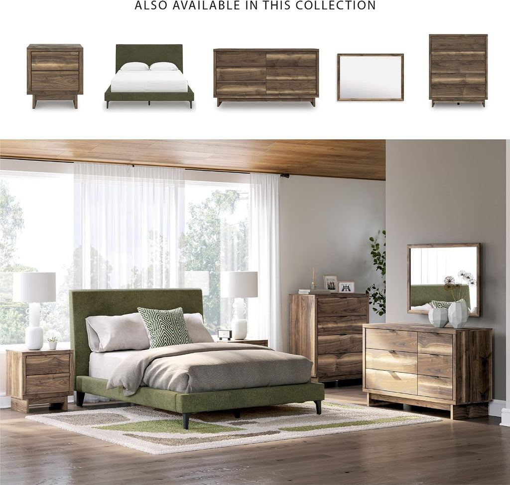 Signature Design by Ashley Darcalli Casual Full Upholstered Platform Bed with Roll Slats, No Foundation or Box Spring Needed, Green