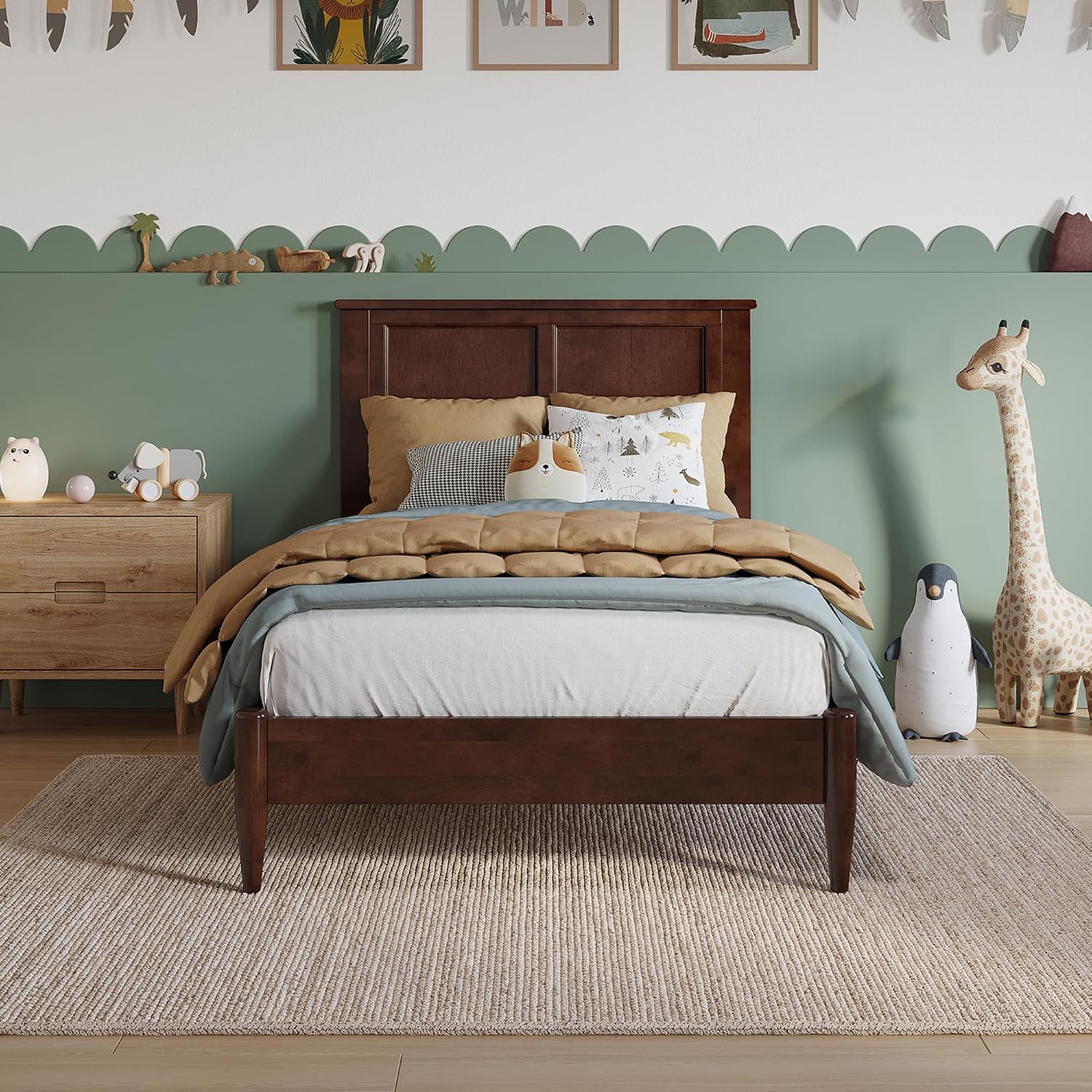 AFI, Charlotte Twin Solid Wood Low Profile Platform Bed, Walnut