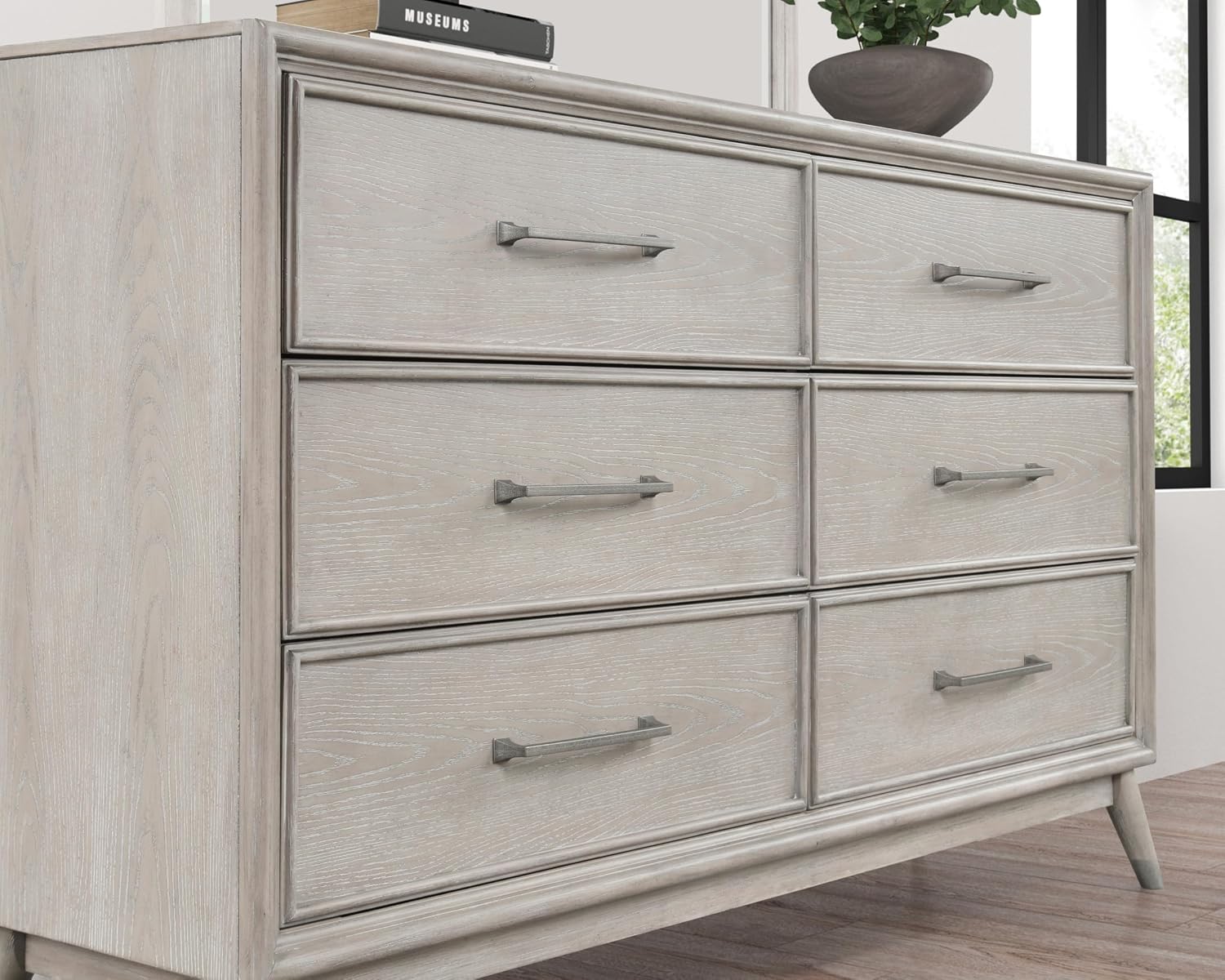 Roundhill Furniture Seluna 4-Piece Bedroom Set with Touch LED Lighting, Gray Oak Finish, King