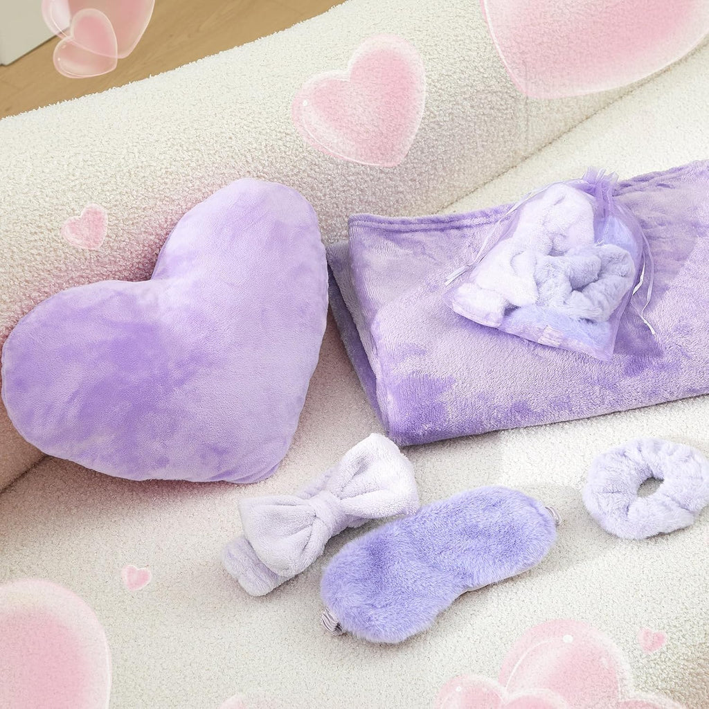 Fanfanwin 72 Pcs Sleepover Party Supplies for Girl Spa Slumber Birthday Favors Throw Blanket Pillow Eye Mask Headband Scrunchies (Solid Color,Purple)