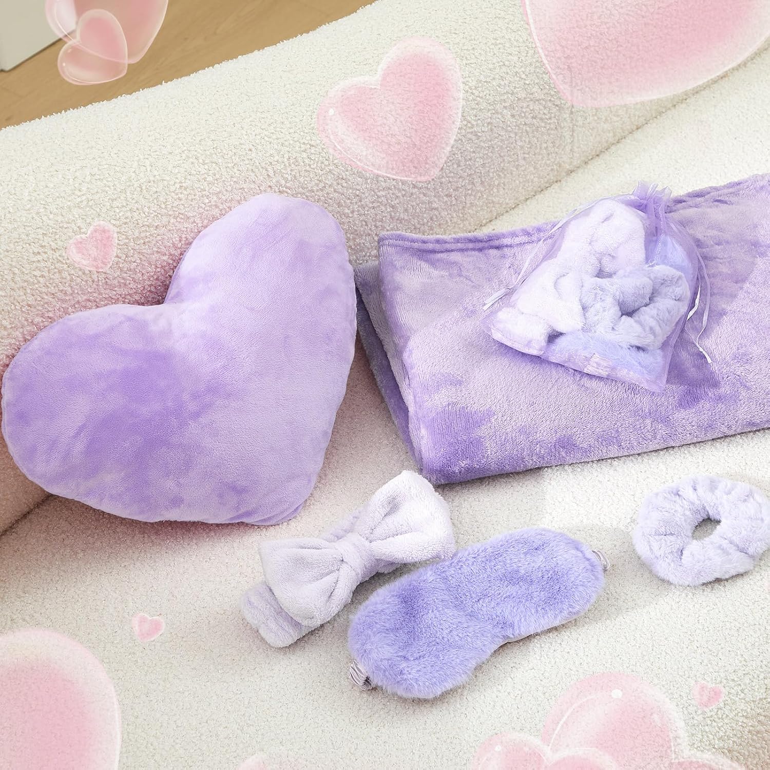 Fanfanwin 72 Pcs Sleepover Party Supplies for Girl Spa Slumber Birthday Favors Throw Blanket Pillow Eye Mask Headband Scrunchies (Solid Color,Purple)