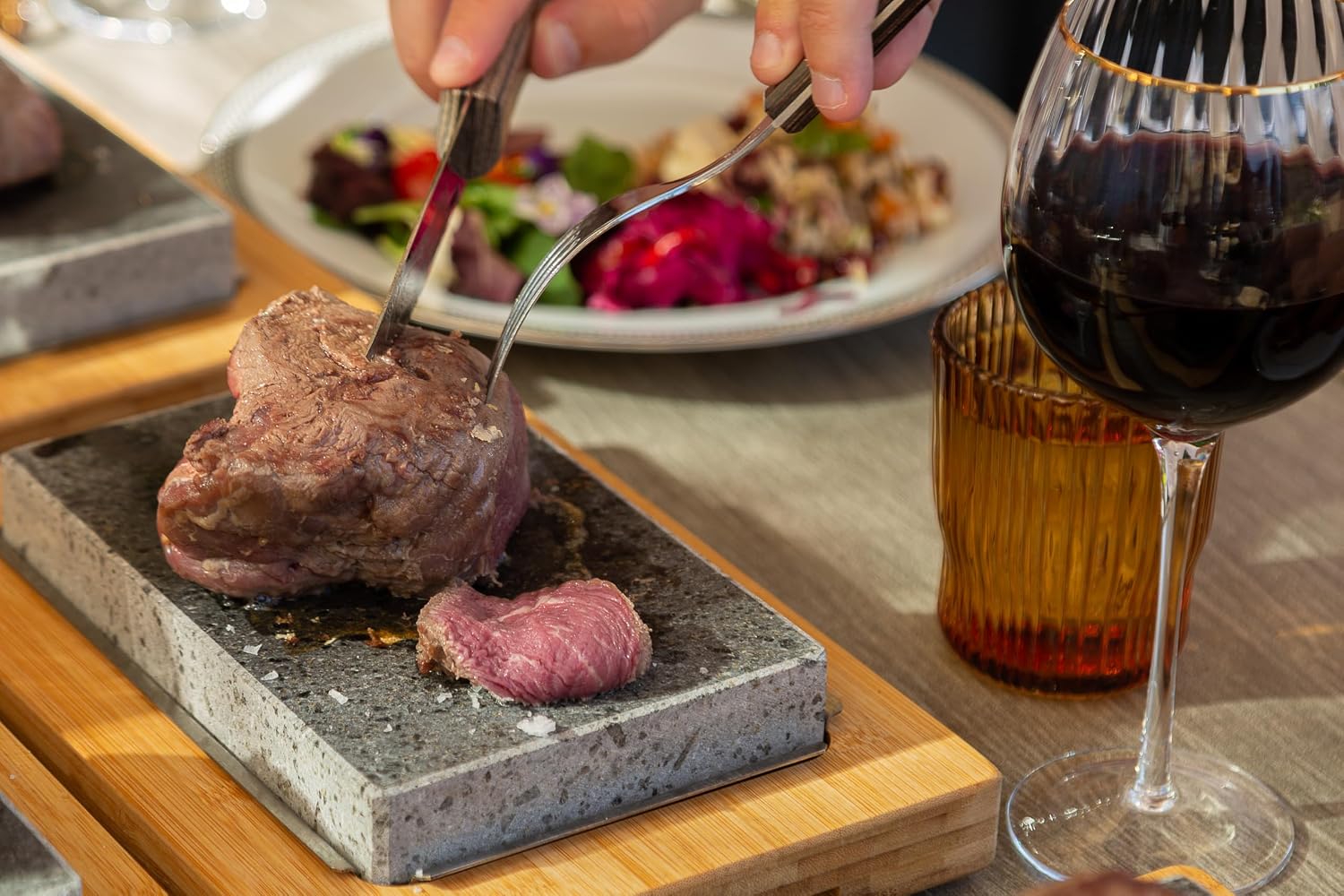 Black Rock Grill Steak Stone Cooking Experience - Premium Gift Set with Steak Knife, and Protective Gloves