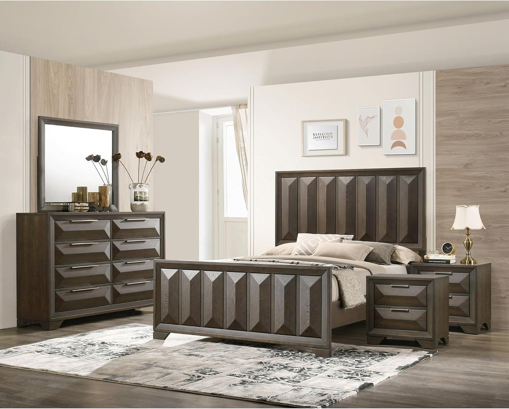 Furniture of America Wanden Solid Wood 5-Piece Bedroom Set, King-Size Bed with Vertical Faceted Headboard and Footboard, Beveled Bracketed Feet, Box Spring Needed, Espresso