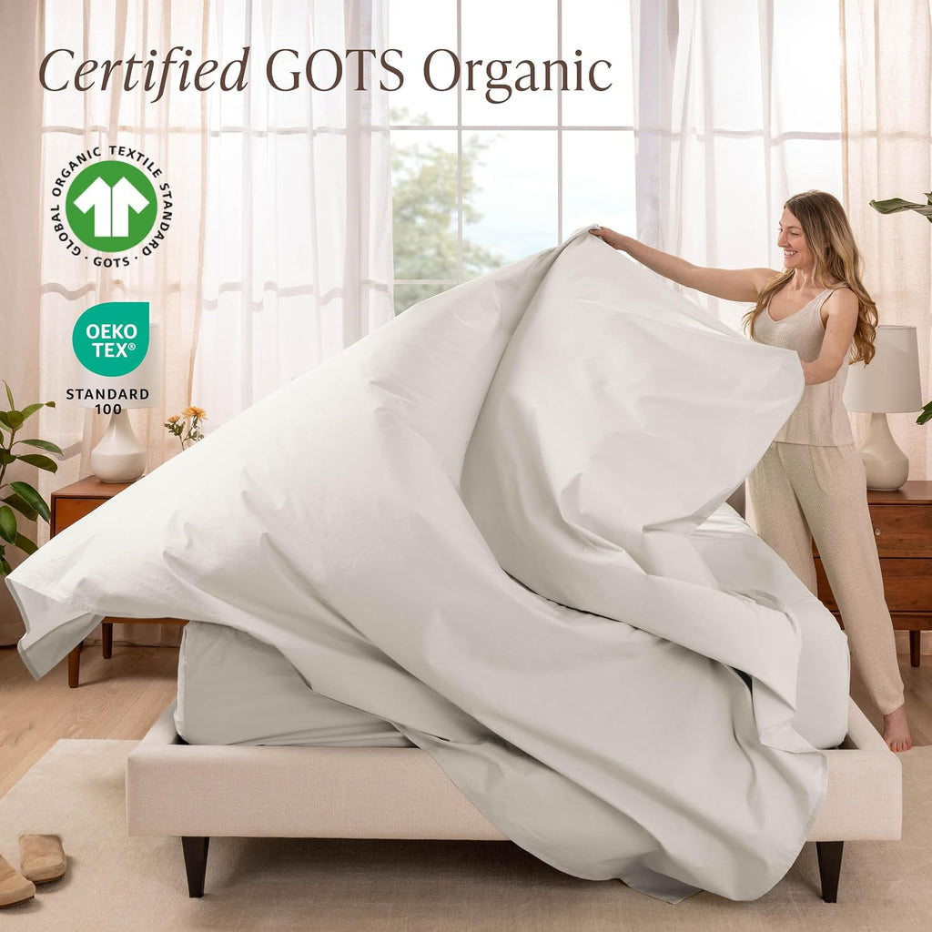 Bare Home 100% Organic Cotton Split King Sheet Set - Crisp Percale Weave - Lightweight & Breathable - Bedding Sheets & Pillowcases (Split King, French Beige)