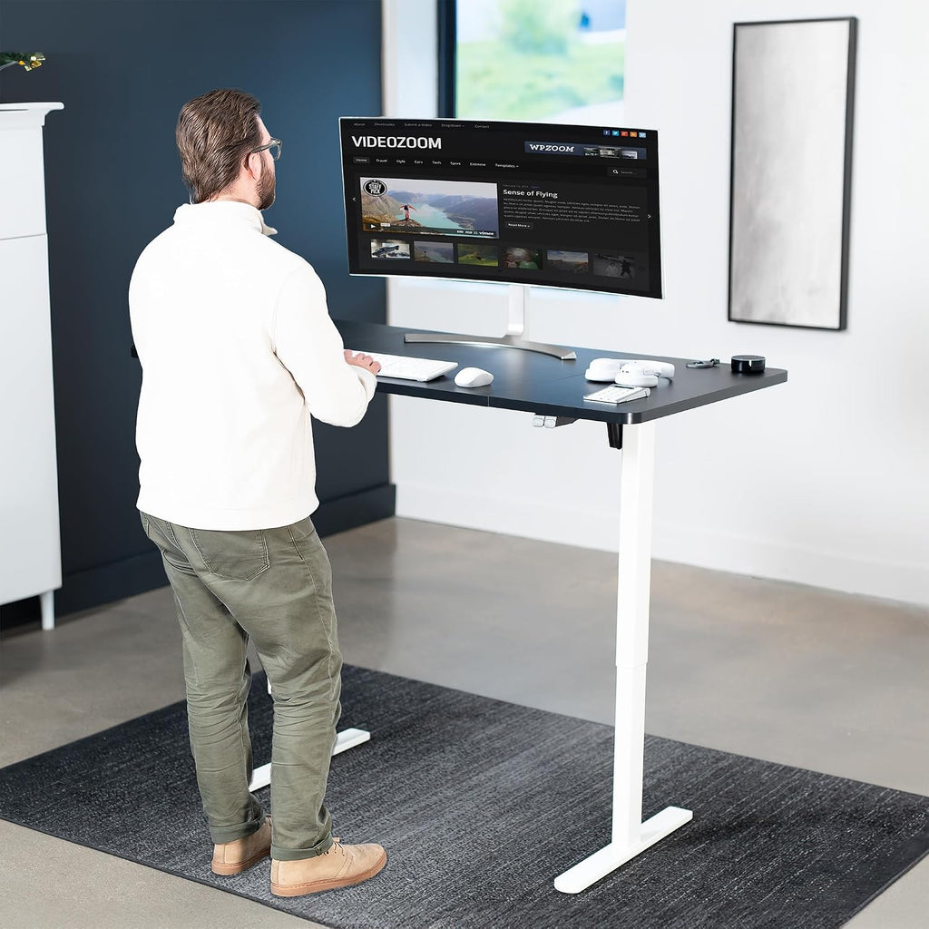 VIVO Electric 60 x 30 inch Stand Up Desk, Height Adjustable, Black Top White Frame, Home and Office Furniture Sets, DESK-KIT-0W6B