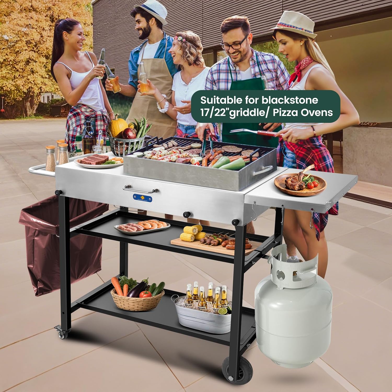 ARC Advanced Royal Champion 43' W x 17' D Stainless Steel Grill Cart Table,Blackstone Griddle Stand,440lbs Grill Table Pizza Oven Stand with Wheels for Ninja Woodfire Grill