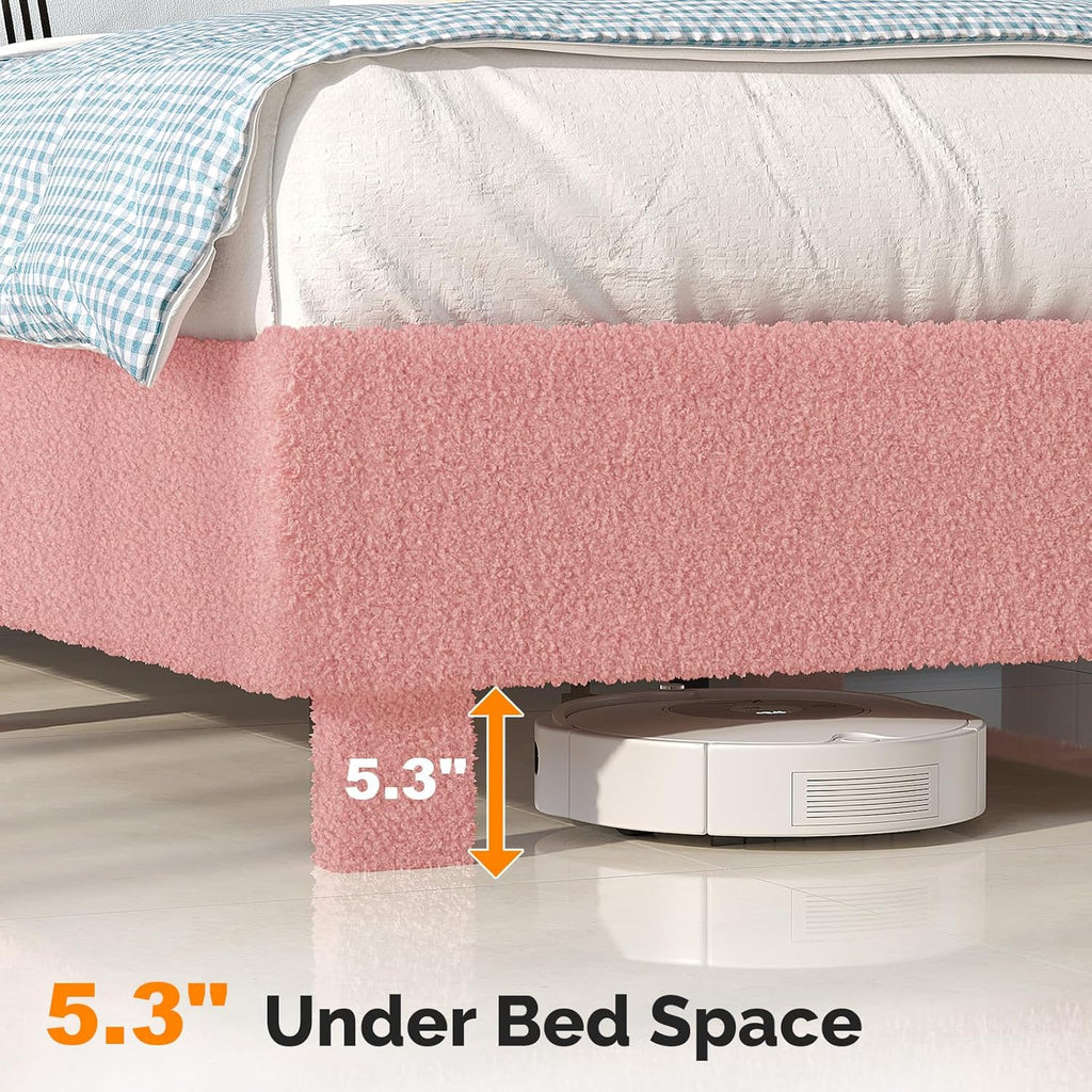VINGLI Full Boucle Cloud Bed Frame with Headboard,Upholstered Soft Bed with Wood Sturdy Slats Support, Rounded Corners,Modern Cream Style,Easy Assembly, Pink