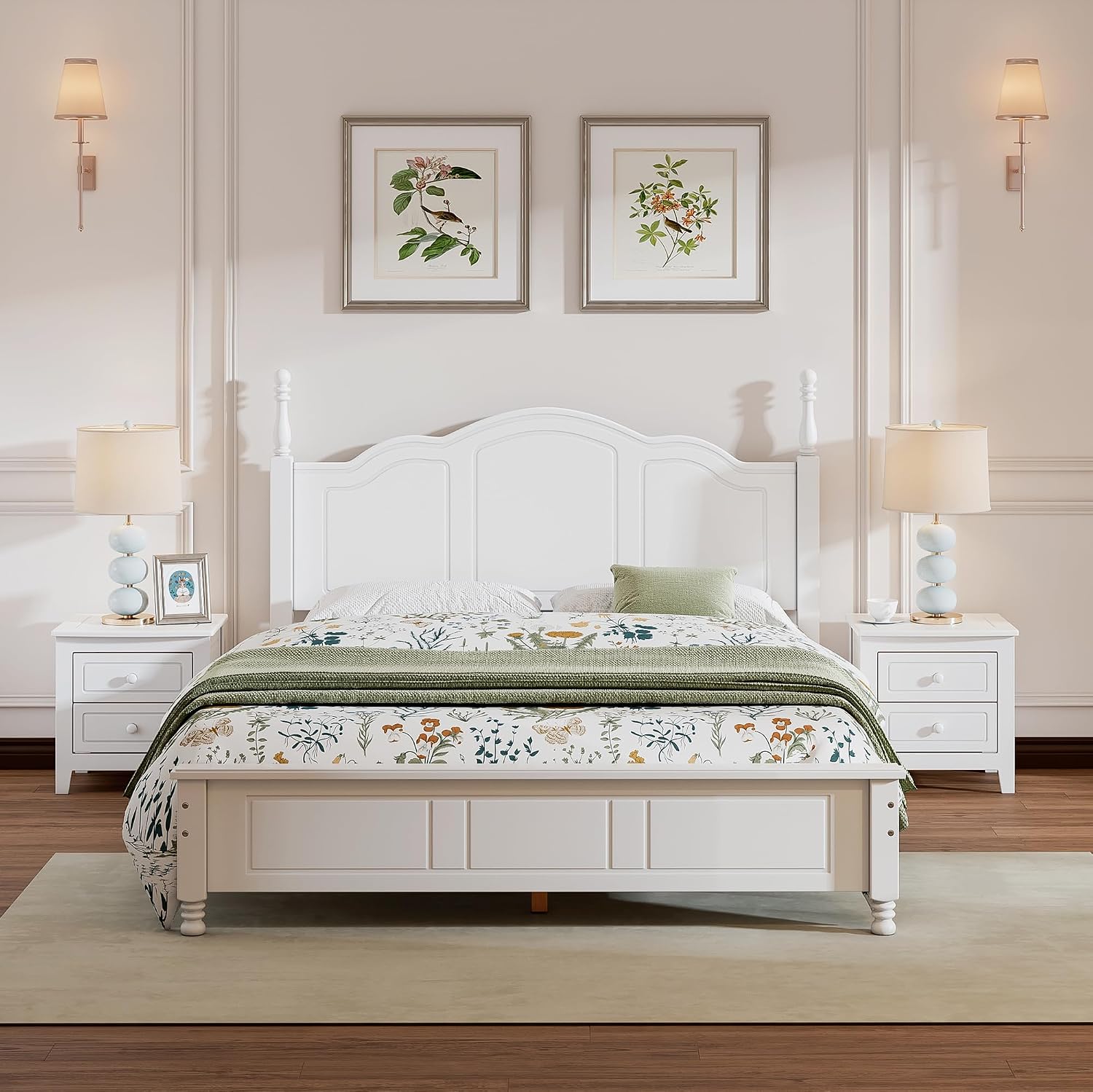 Harper & Bright Designs 3 Pieces Queen Bedroom Sets, Wooden Queen Size Platform Bed Frame with 2 Nightstands, Retro Design Queen Bedroom Furniture Sets, Easy to Assemble,White