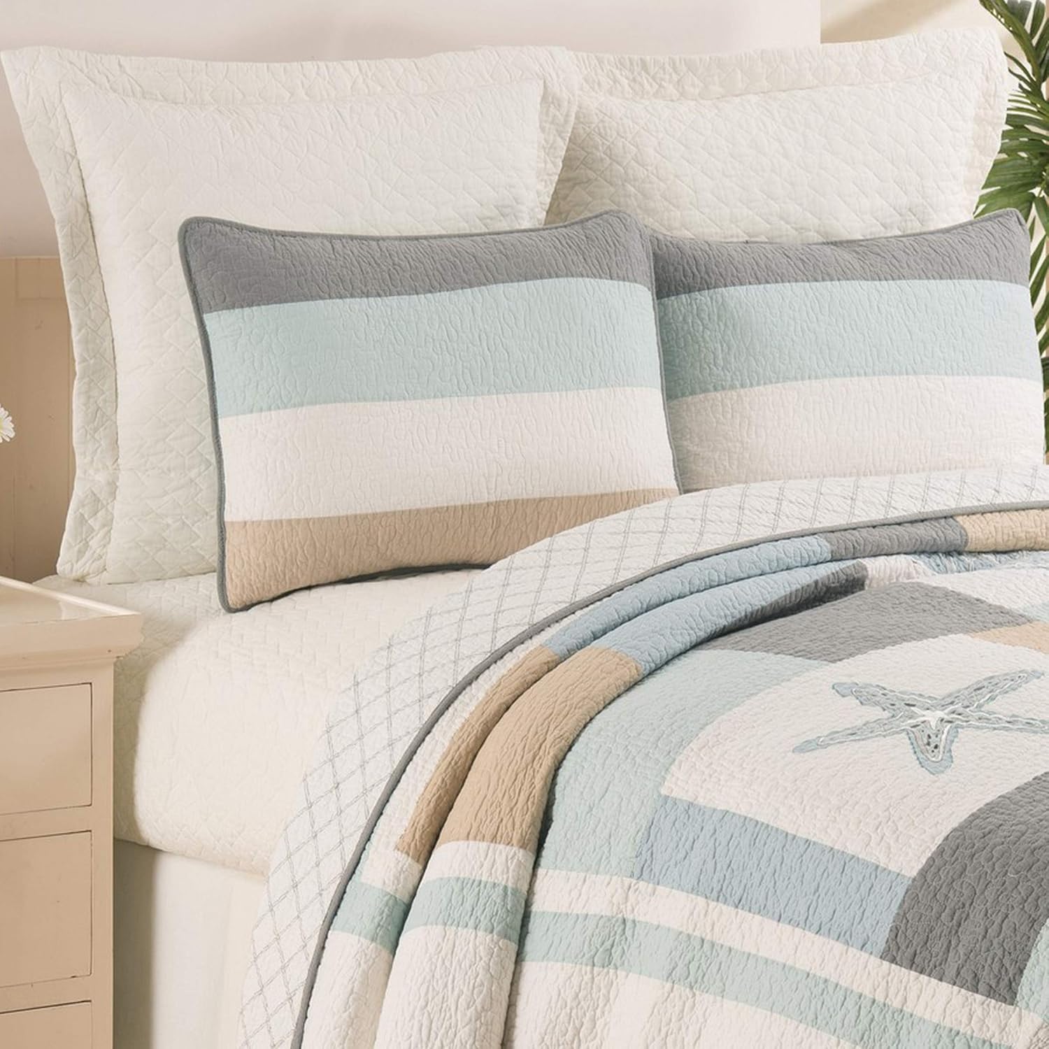 C&F Home Driftwood Shores 3-Piece Full/Queen Quilt Set Versatile Summer Nautical Coastal Beach House Starfish Reversible Machine Wash Lightweight Coverlet Comforter Bedroom Bedding Decor Decoration