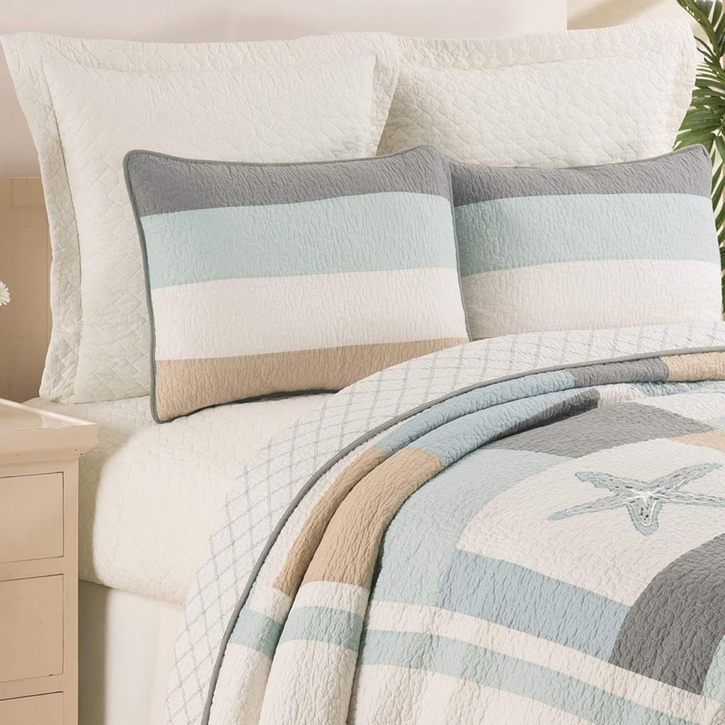 C&F Home Driftwood Shores 2-Piece Twin Quilt Set Versatile Summer Nautical Coastal Beach House Starfish Reversible Machine Wash Lightweight Coverlet Comforter Bedroom Bedding Decor Decoration Twin 2