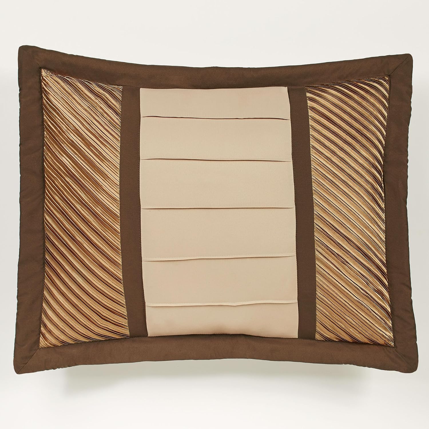 Delta Contemporary Oversized Luxury Bedding | Champagne Gold, Golden Bronze, Dark Bronze | Pleated Polyester Satin | Silky | 4 Piece Bed Set: Queen Comforter, Bedskirt, and 2 Standard Shams