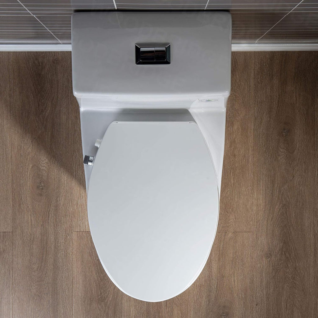 WOODBRIDGE One Piece 1.1GPF/1.6 GPF Dual Flush Elongated Toilet with Non-Electric Bidet Seat in White