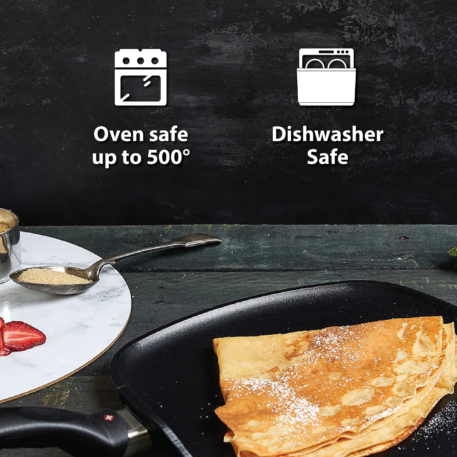 Swiss Diamond 9.5 Inch Nonstick Crepe Pan, Induction Compatible Diamond Coated Aluminum Nonstick Pan - Dishwasher Safe and Oven Safe Breakfast Pan, Grey