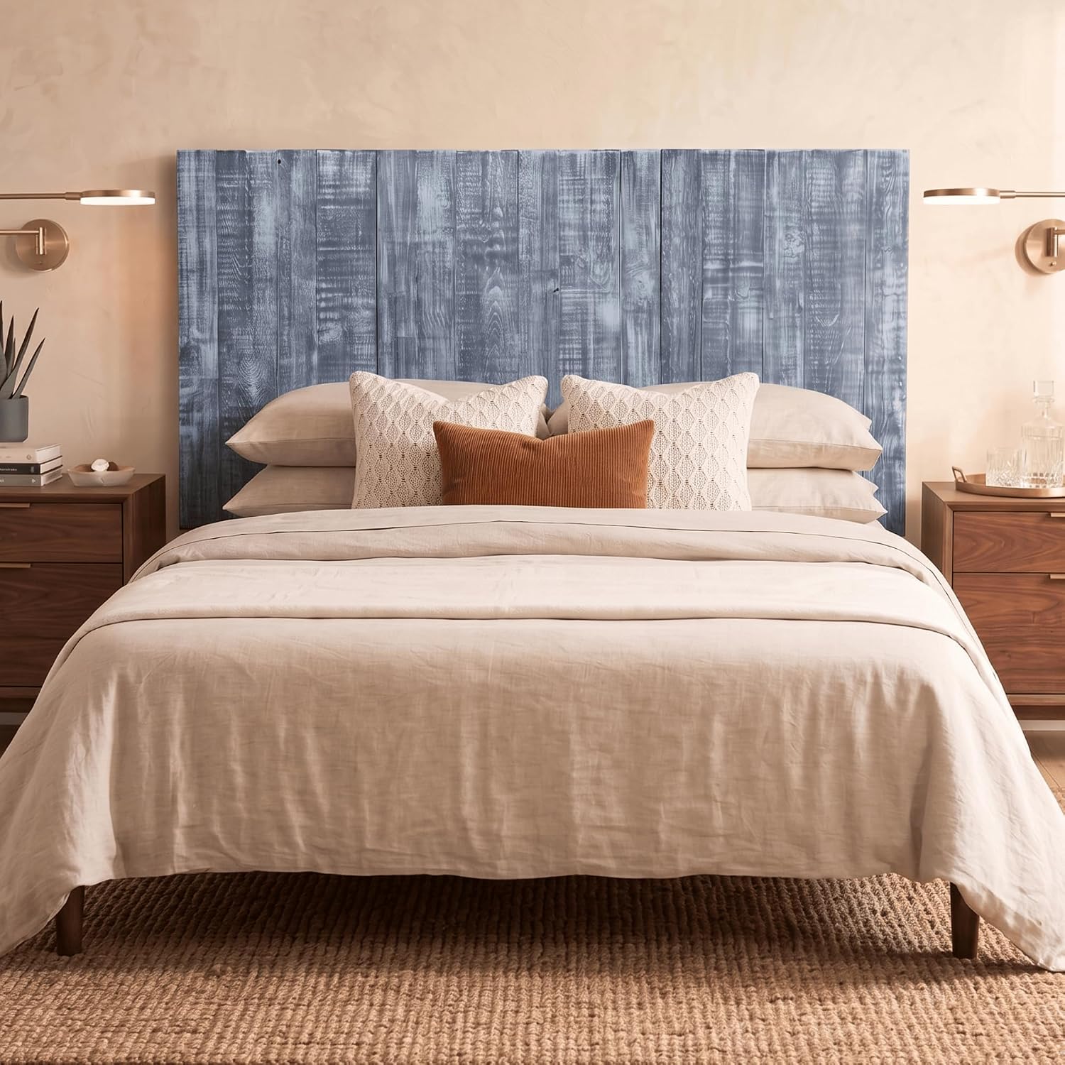 Barn Walls - Wall Mounted Floating King Size Bed Headboard - Handcrafted Solid Wood Construction - Easy No-Drill Installation - Contemporary Coastal Design - Elegant Blue Stonewash Finish, King Size