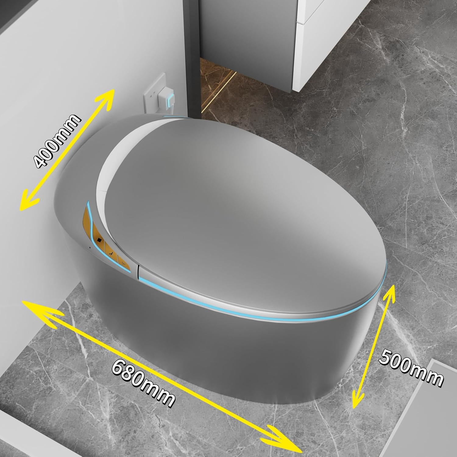 SouNor Modern Smart Toilet with Bidet Heated Seat, Auto Flush,Varied Cleaning Mode,Foot Sensor,Night Light,Auto Open & Soft Close Seat,Warm Air Drying,Gray