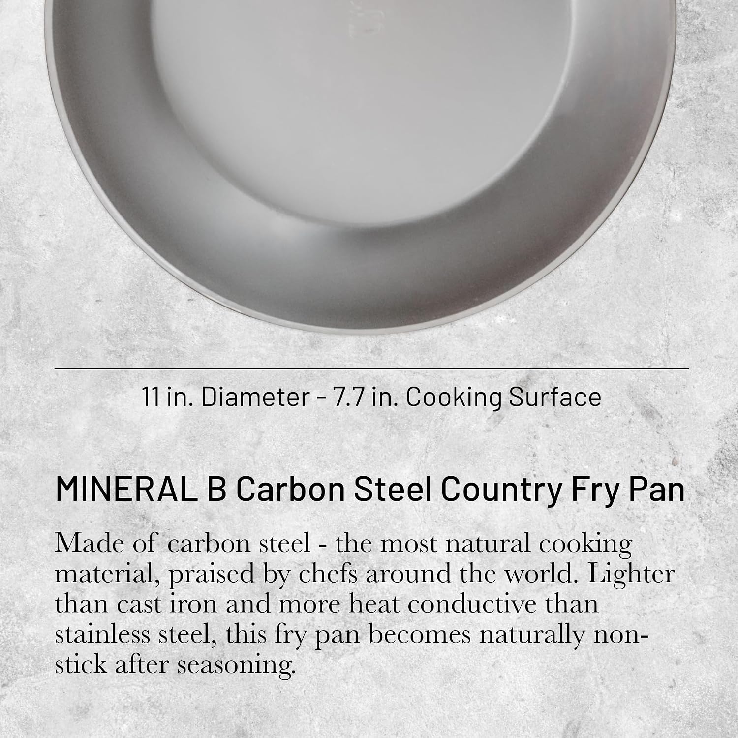 de Buyer MINERAL B Carbon Steel Country Fry Pan - 11' Diameter, 7.7' Cooking Surface - Ideal for Sauteing, Simmering, Deep Frying & Stir Frying - Naturally Non-Stick Finish - Made in France