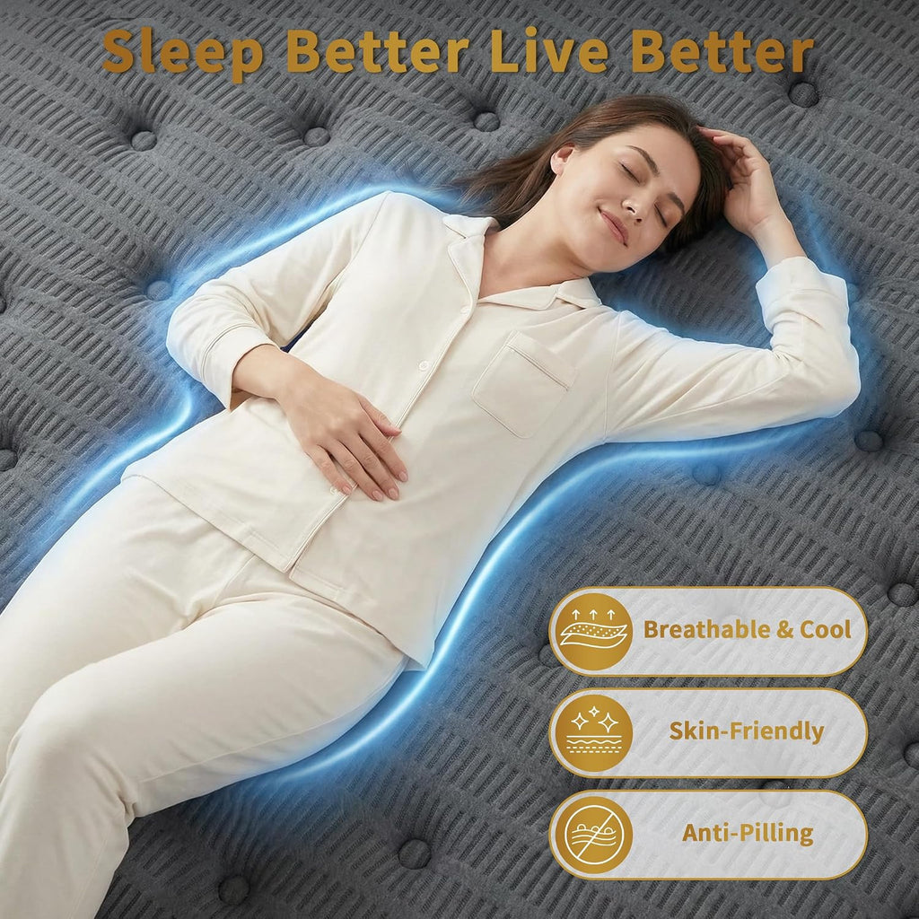 inight 12 Inch Queen Hybrid Mattress, Medium Firm Balanced Support with Nebulign Foam & Pocket Springs, Pressure Relief for Average Weight (130-230lbs), Fiberglass-Free, CFR 1633 Compliant