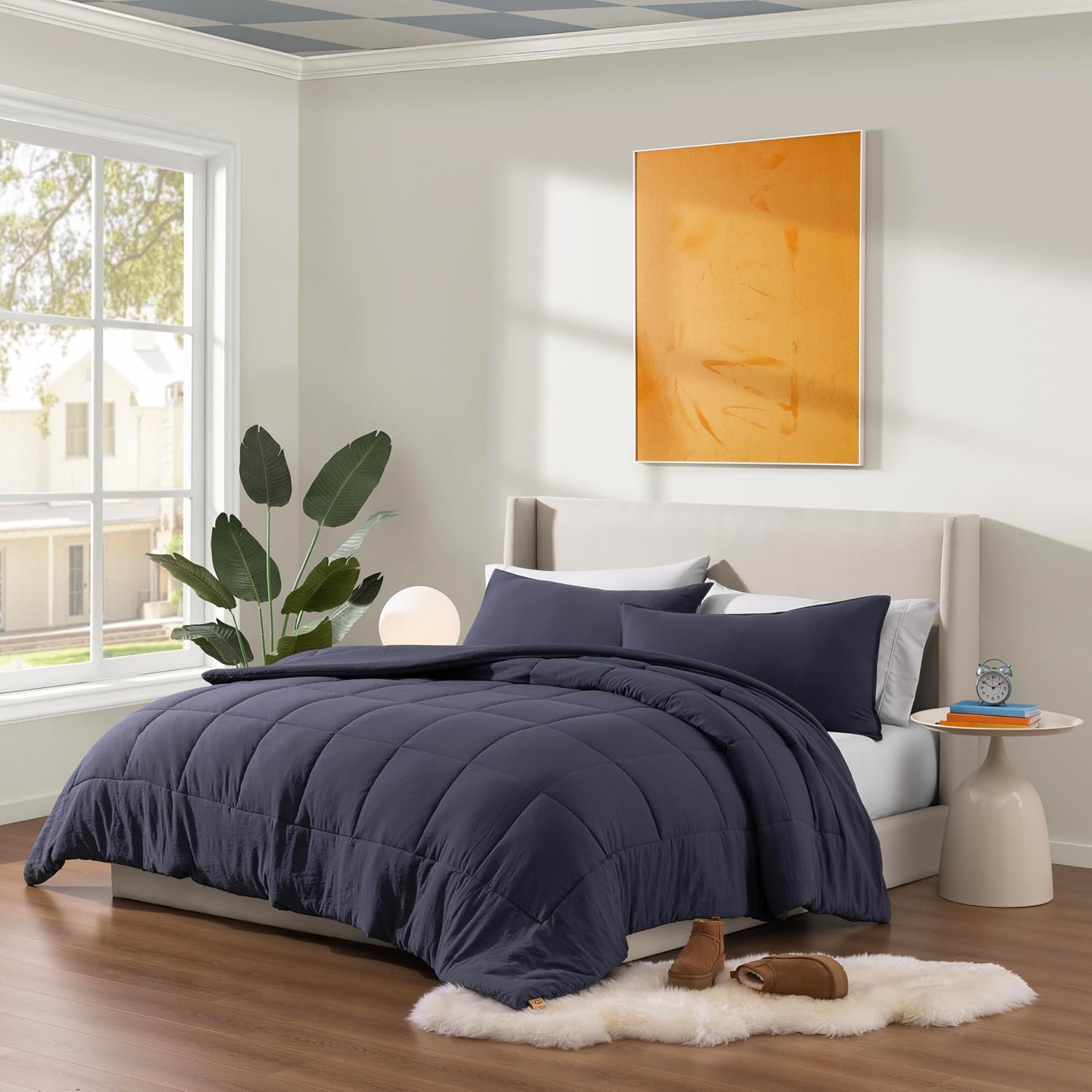 UGG Leonora Comforter Set with 2 Pillow Shams Lightweight Down Alternative Blanket Reversible Cozy Warm All Season Washable and Hypoallergenic Bedding Set, King, Navy Blue