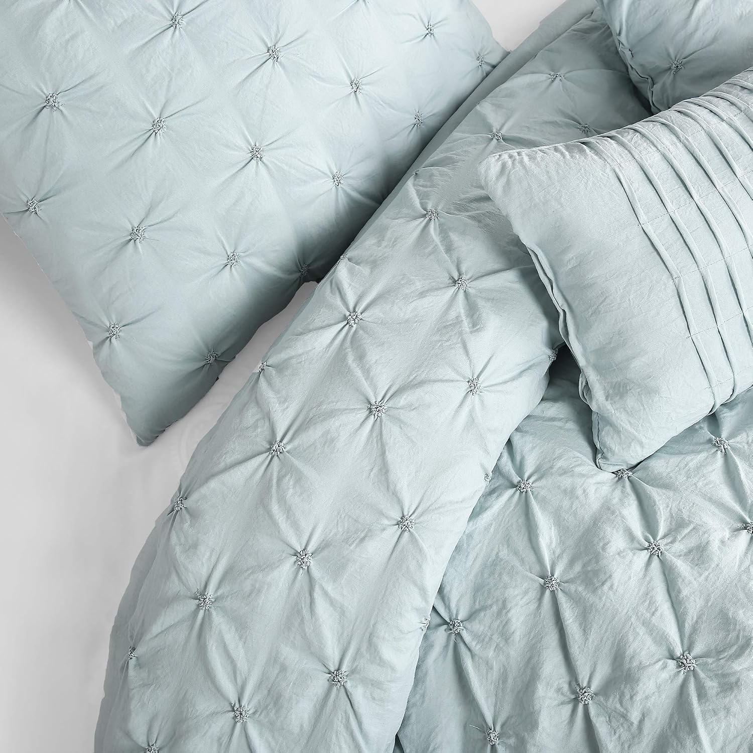 Lush Decor Ravello Pintuck Comforter Set - Luxe 5 Piece Textured Bedding Set - Traditional Glam & Farmhouse Inspired Bedroom Decor - King, Blue