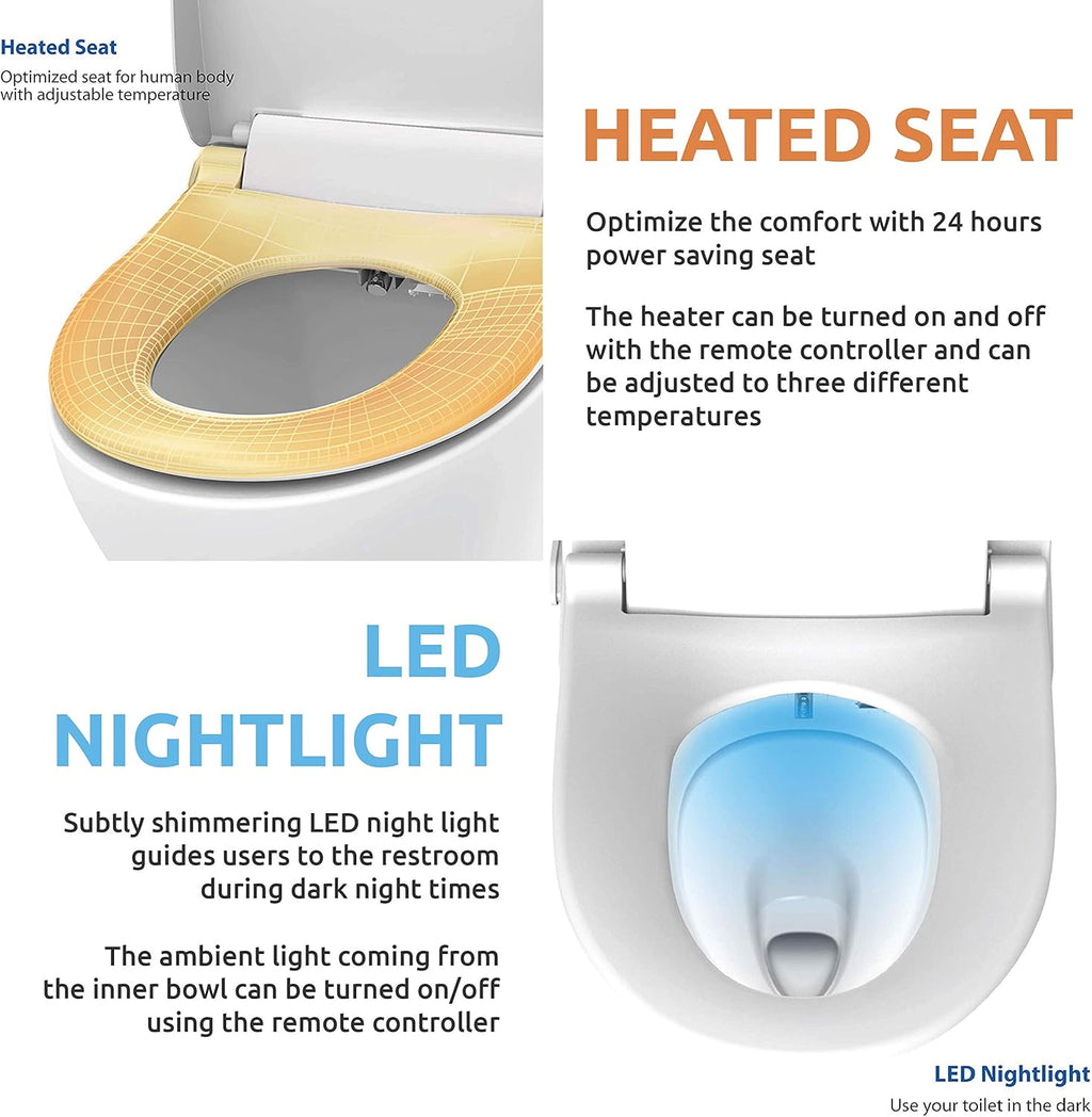 VOVO VB-6100SR Round Bidet Toilet Seat, Warm Water, LED Light, Heated Seat, White, Dryer, Stainless Steel Nozzle, Made in Korea
